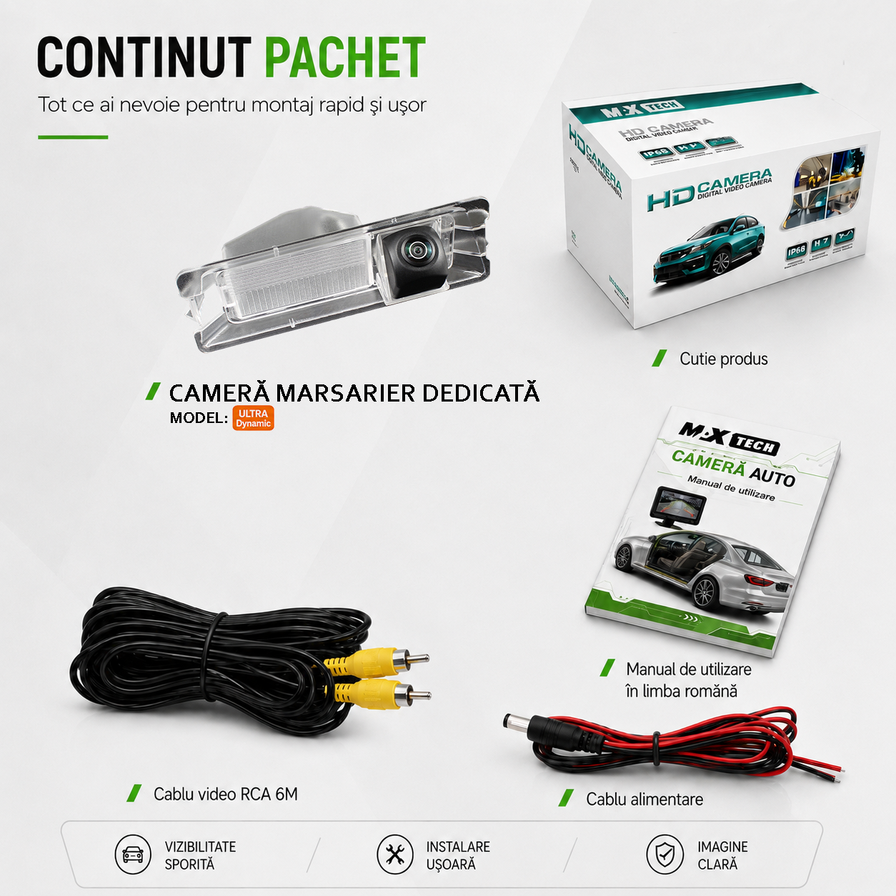 Camera marsarier Nissan Micra K13, Nissan March K13 dedicata, MaxTech ULTRA Dynamic, suport lampa numar OEM, AHD 1080p CVBS 720p, unghi 155 grade, linii dinamice, RCA, navigatii Android aftermarket