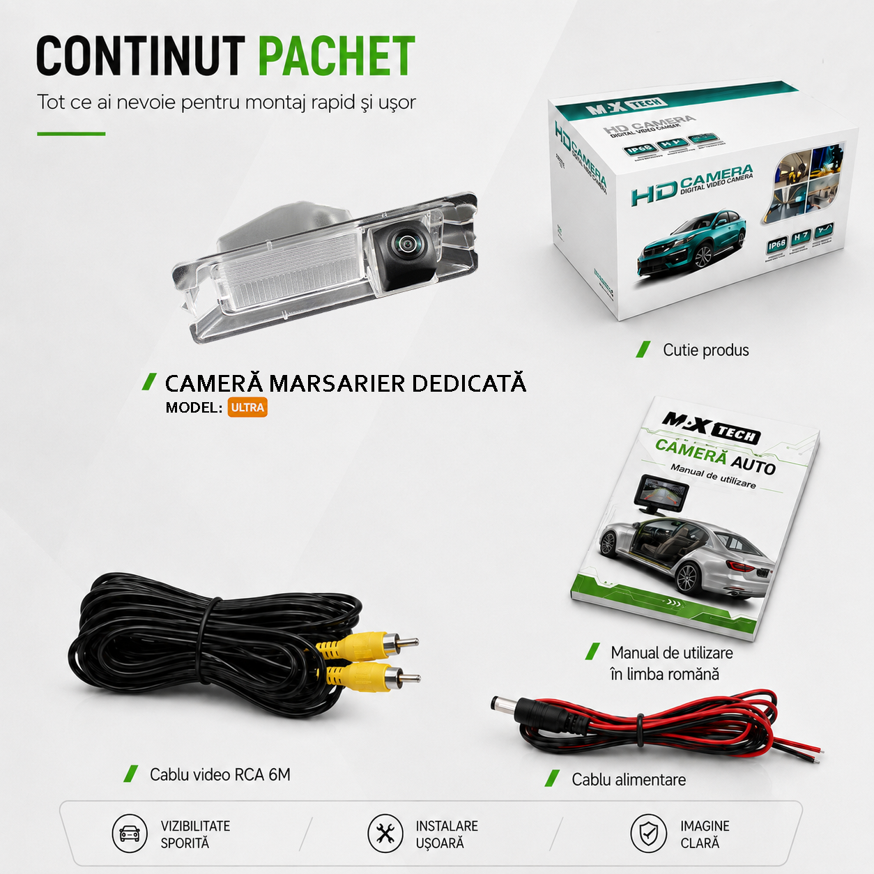 Camera marsarier Nissan March K13, Micra K13 dedicata, MaxTech ULTRA, suport lampa numar OEM, Fisheye AHD 1080p / CVBS 720p, unghi 175 grade, RCA, navigatii Android aftermarket