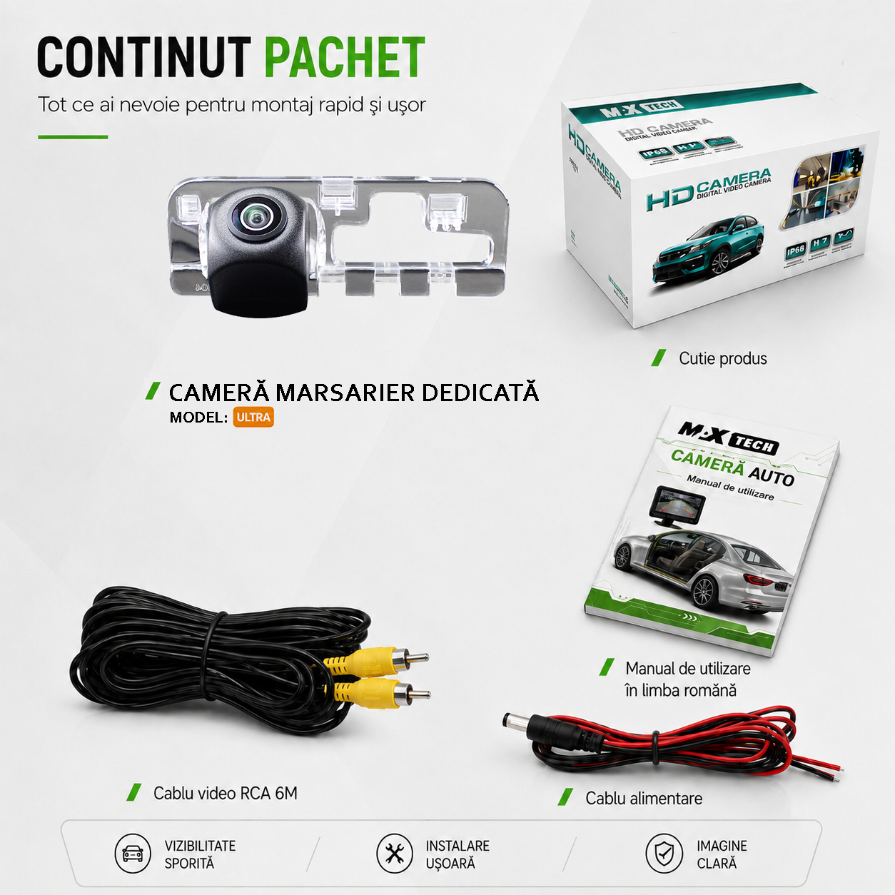 Camera marsarier Honda Civic VIII Mk8 FN FK Facelift dedicata, MaxTech ULTRA, suport lampa numar OEM, Fisheye AHD 1080p / CVBS 720p, unghi 175 grade, RCA, navigatii Android aftermarket