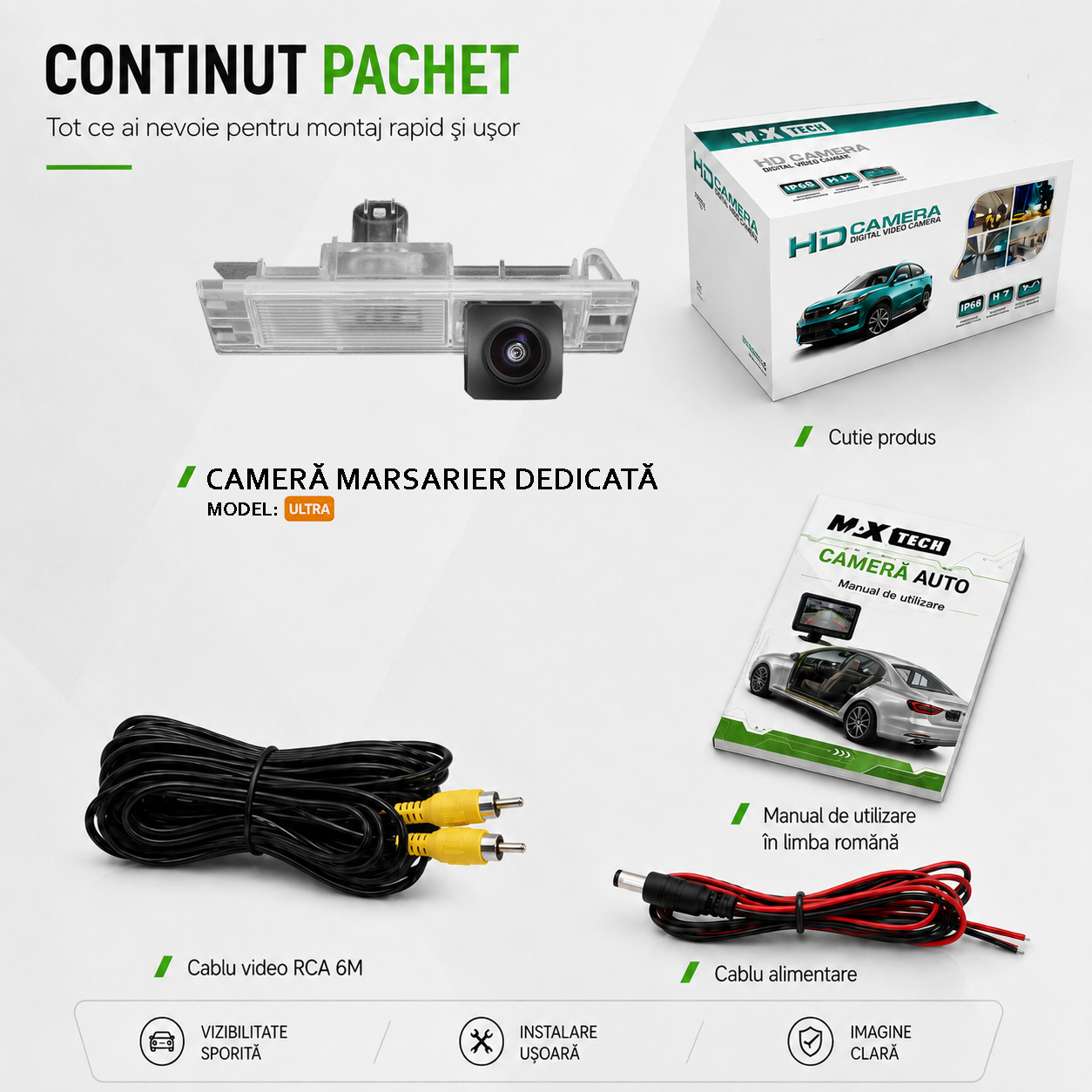 Camera marsarier BMW Seria 1 F20 F21, Seria 6 F06 F63 F64, M6 dedicata, MaxTech ULTRA, suport lampa numar OEM, Fisheye AHD 1080p / CVBS 720p, unghi 175 grade, RCA, navigatii Android aftermarket