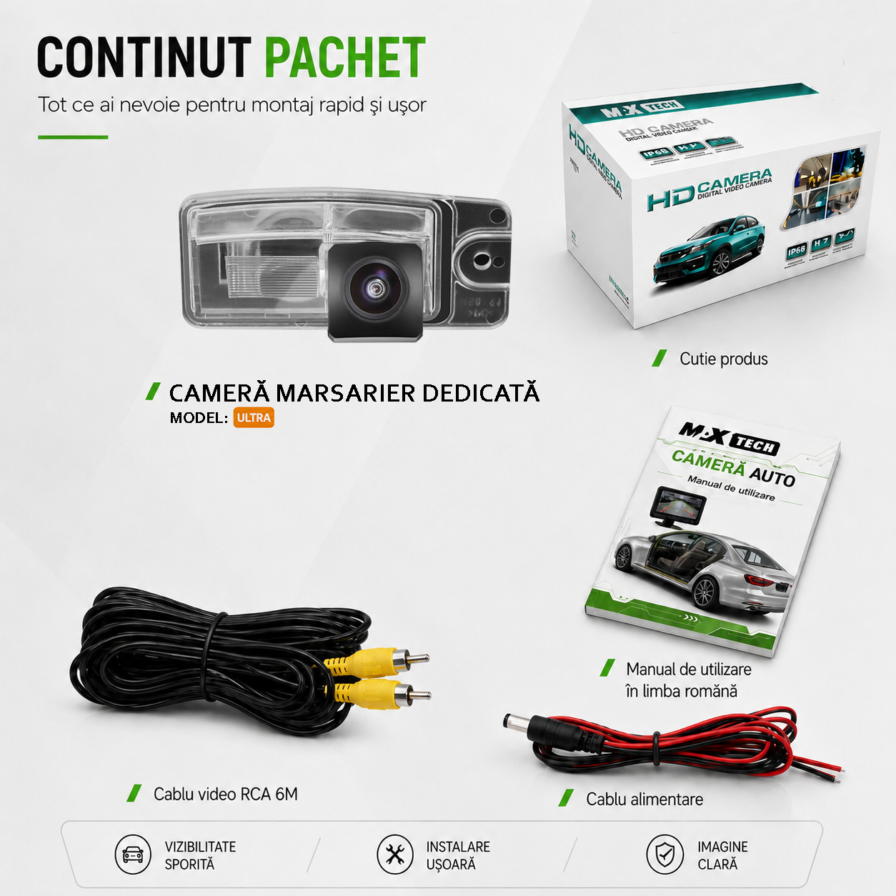 Camera marsarier Nissan X-Trail III T32 dedicata, MaxTech ULTRA, suport lampa numar OEM, Fisheye AHD 1080p / CVBS 720p, unghi 175 grade, RCA, navigatii Android aftermarket