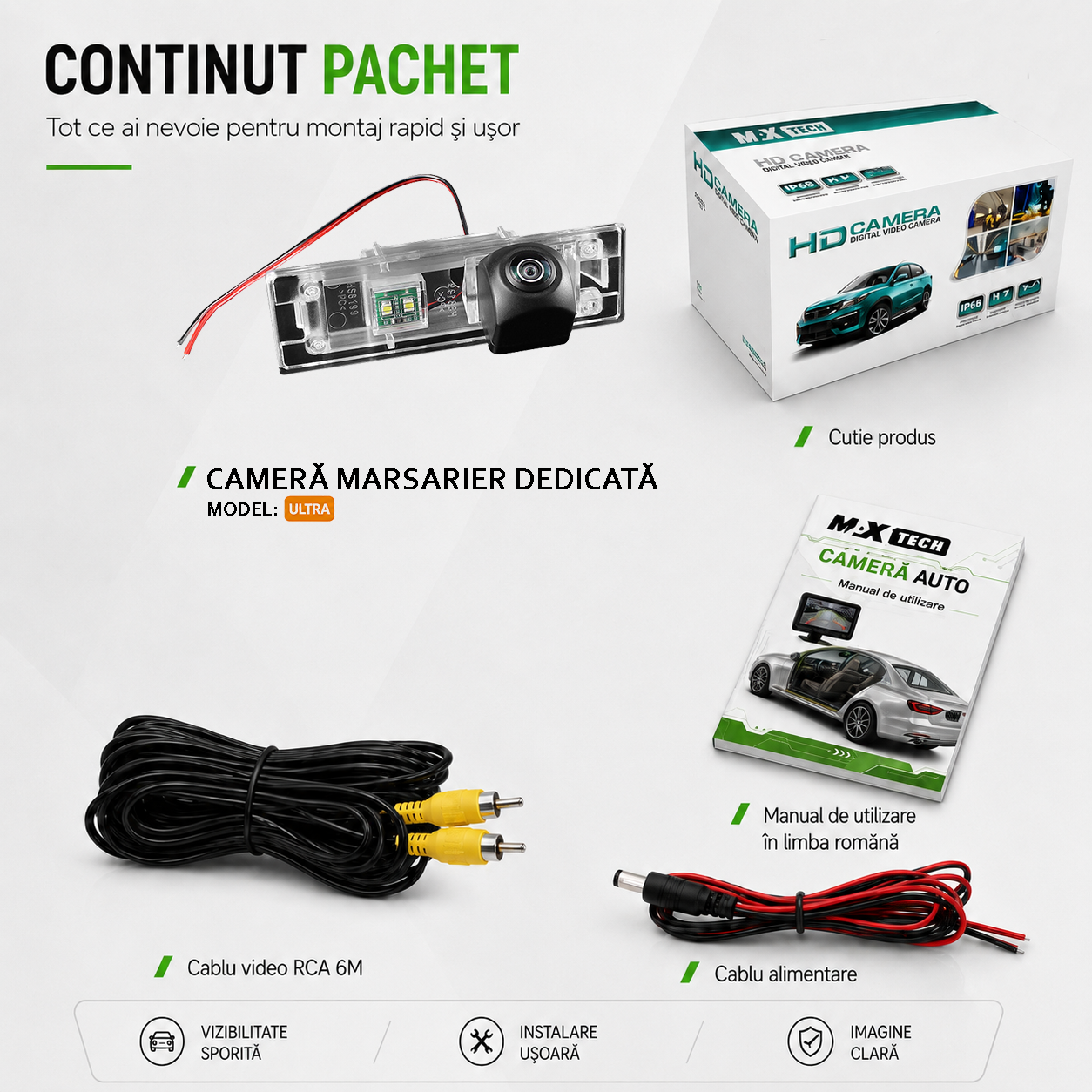 Camera marsarier BMW Seria 1 E81 E87 F20 F21, Z4 E89, Seria 6 F06 F12 F13 dedicata, MaxTech ULTRA, suport lampa numar OEM, Fisheye AHD 1080p / CVBS 720p, unghi 175 grade, RCA, navigatii Android aftermarket
