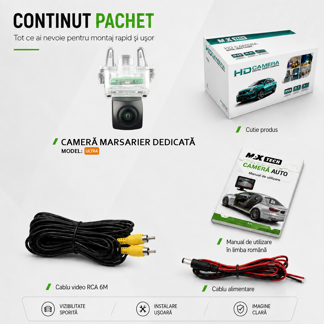 Camera marsarier Mercedes C-Class E-Class S-Class CL-Class dedicata, MaxTech ULTRA, suport lampa numar OEM, Fisheye AHD 1080p / CVBS 720p, unghi 175 grade, RCA, navigatii Android aftermarket