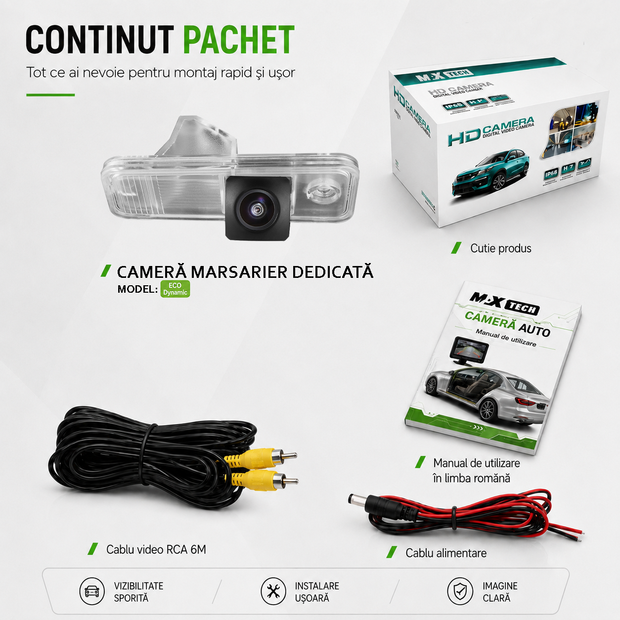 Camera marsarier Hyundai Santa Fe III DM dedicata, MaxTech ECO Dynamic, suport lampa numar OEM, CVBS 960x720, unghi 155 grade, linii dinamice, RCA, navigatii Android aftermarket