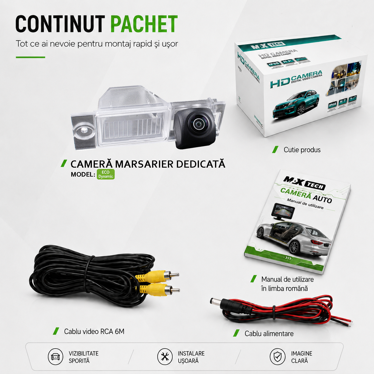 Camera marsarier Hyundai Tucson III TL TLE Pre-Facelift dedicata, MaxTech ECO Dynamic, suport lampa numar OEM, CVBS 960x720, unghi 155 grade, linii dinamice, RCA, navigatii Android aftermarket