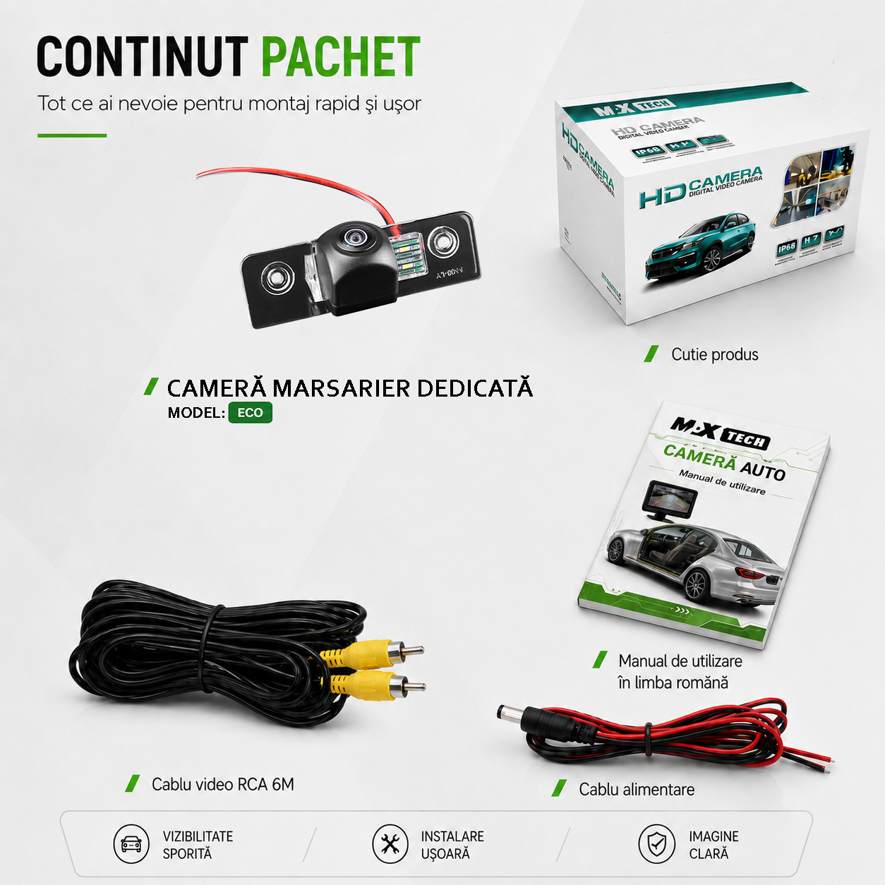 Camera marsarier Skoda Octavia II facelift, Octavia Combi, Octavia Scout, Octavia RS dedicata, MaxTech ECO, suport lampa numar OEM, Fisheye CVBS 720x480, unghi 120 grade, RCA, navigatii Android aftermarket
