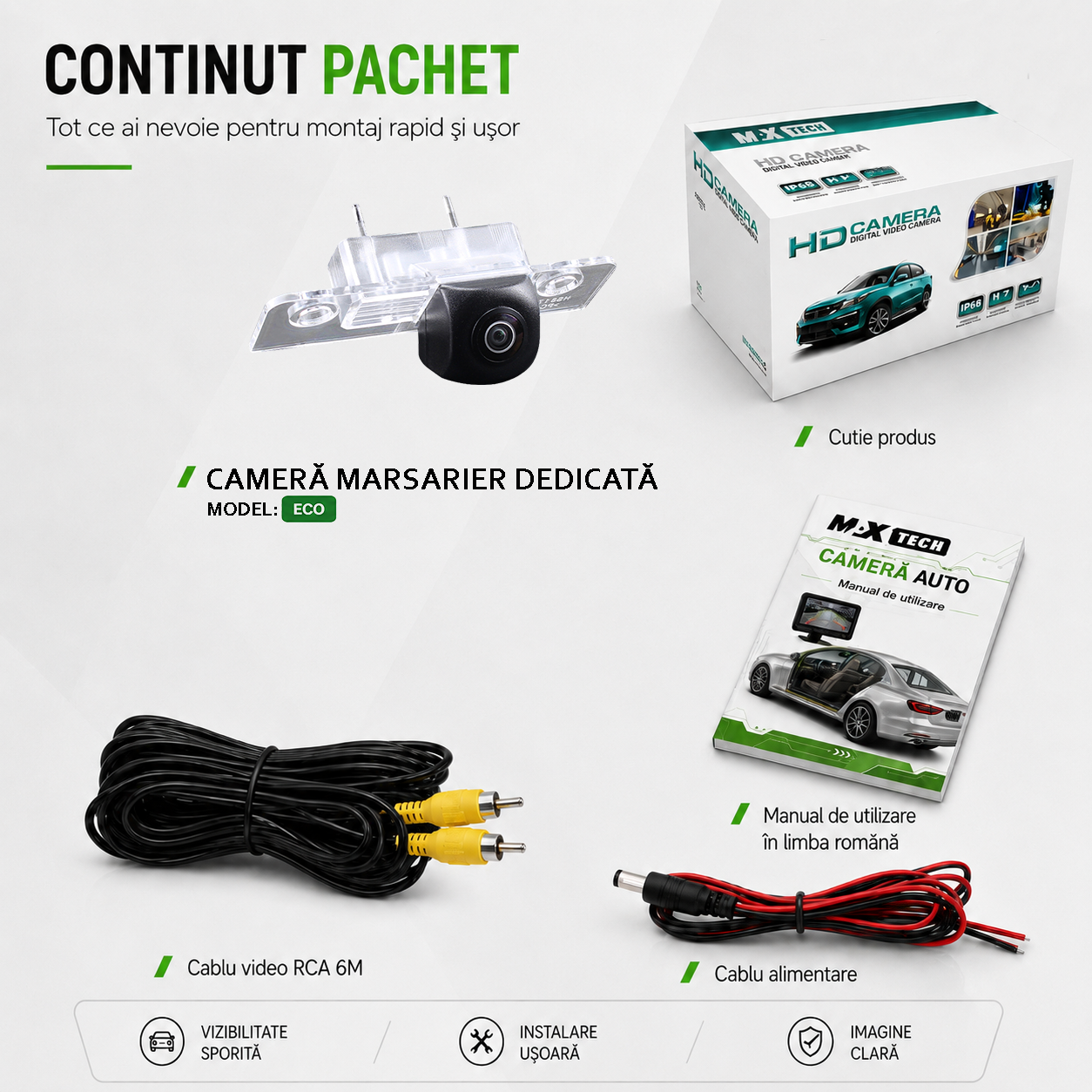 Camera marsarier Skoda Octavia II facelift, Octavia Combi, Octavia Scout, Octavia RS, Octavia III dedicata, MaxTech ECO, suport lampa numar OEM, Fisheye CVBS 720x480, unghi 120 grade, RCA, navigatii Android aftermarket