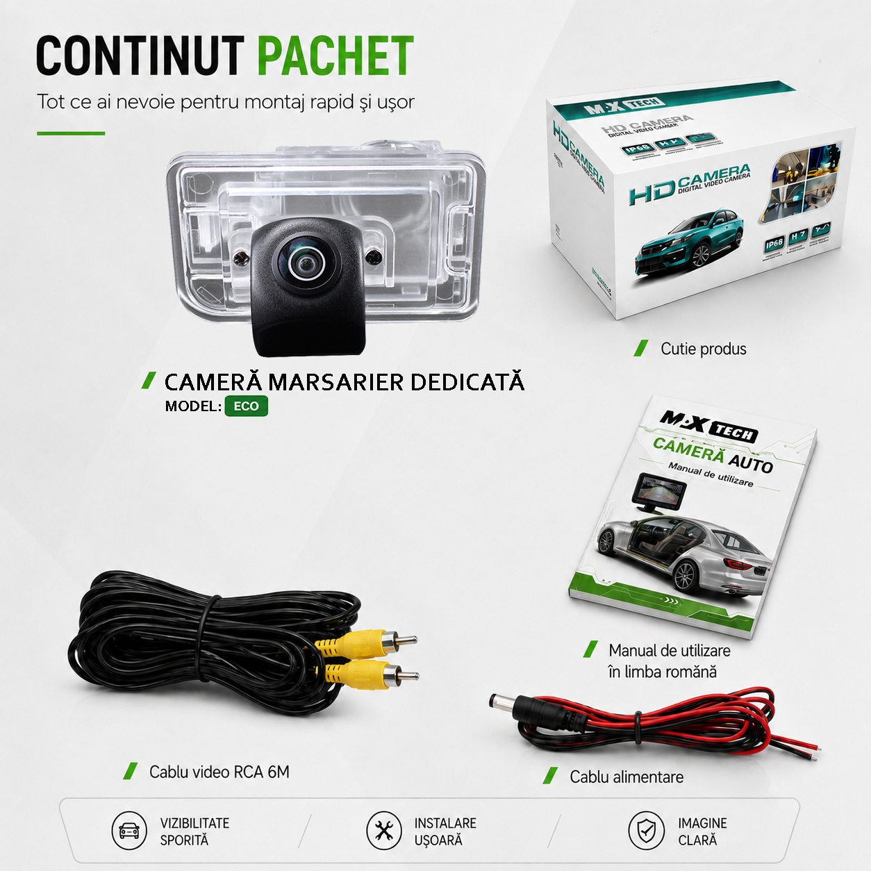 Camera marsarier Suzuki Swift III, Swift Sport II dedicata, MaxTech ECO, suport lampa numar OEM, Fisheye CVBS 720x480, unghi 120 grade, RCA, navigatii Android aftermarket