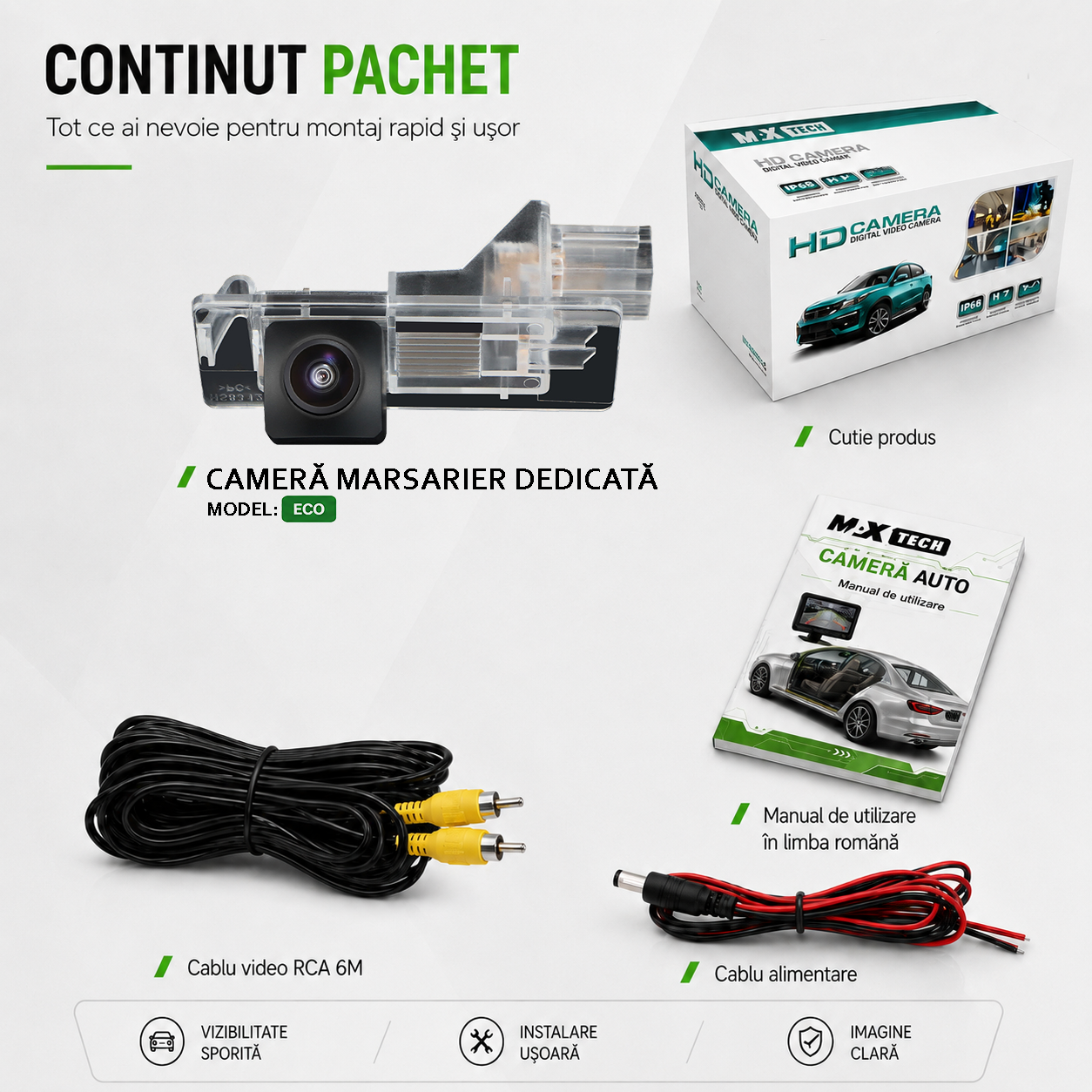 Camera marsarier Renault Clio IV, Clio III, Fluence, Kadjar dedicata, MaxTech ECO, suport lampa numar OEM, Fisheye CVBS 720x480, unghi 120 grade, RCA, navigatii Android aftermarket