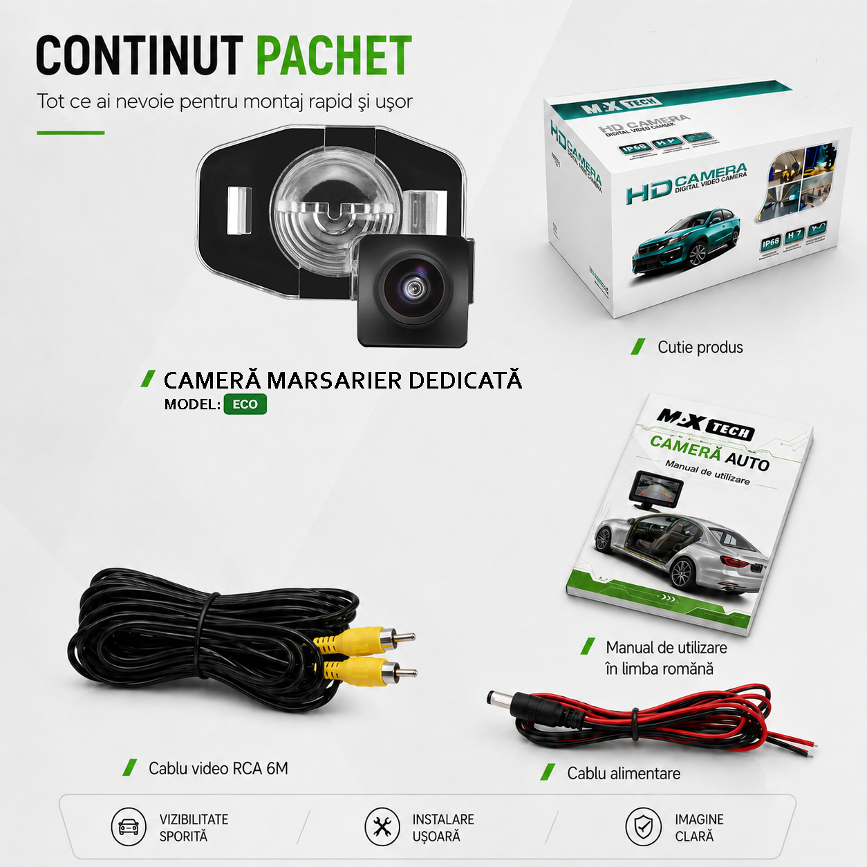 Camera marsarier Toyota Corolla E140 E150 dedicata, MaxTech ECO, suport lampa numar OEM, Fisheye CVBS 720x480, unghi 120 grade, RCA, navigatii Android aftermarket