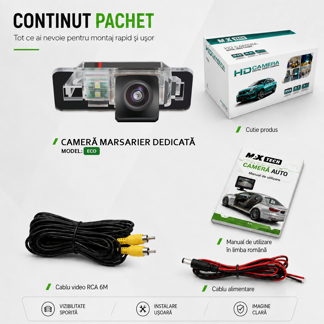 Camera marsarier BMW Seria 1, Seria 3, Seria 5, X5, X6 dedicata, MaxTech ECO, suport lampa numar OEM, Fisheye CVBS 720x480, unghi 120 grade, RCA, navigatii Android aftermarket