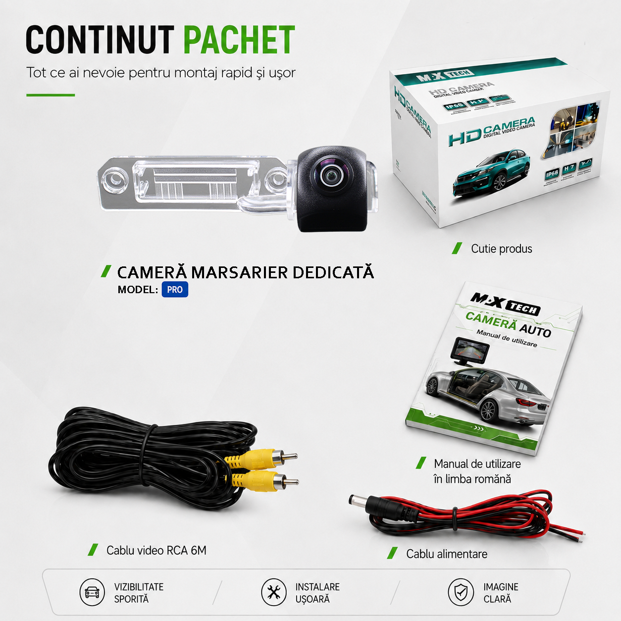 Camera marsarier Skoda Superb II 3T, Volkswagen Passat B6 B7, Passat CC, VW CC dedicata, MaxTech PRO, suport lampa numar OEM, AHD/CVBS 1280x720, unghi 155 grade, RCA, navigatii Android aftermarket