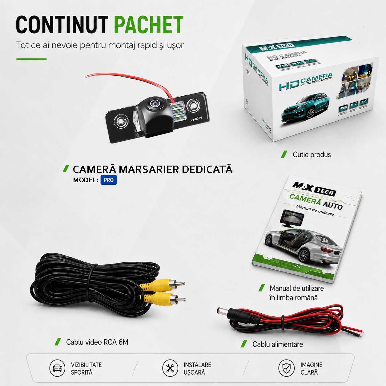 Camera marsarier Skoda Octavia II facelift, Octavia Combi, Octavia Scout, Octavia RS, Roomster dedicata, MaxTech PRO, suport lampa numar OEM, AHD/CVBS 1280x720, unghi 155 grade, RCA, navigatii Android aftermarket