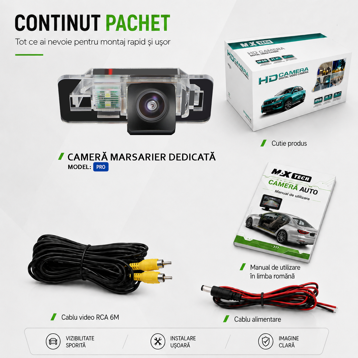 Camera marsarier BMW Seria 1 E82, Seria 3 E90 E91 E92, Seria 5 E39 E60 E61, X5 E70, X6 E71 dedicata, MaxTech PRO, suport lampa numar OEM, AHD/CVBS 1280x720, unghi 155 grade, RCA, navigatii Android aftermarket