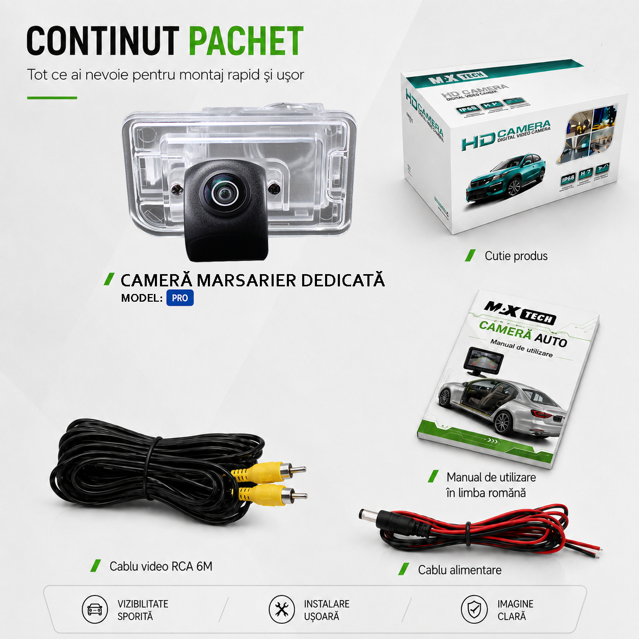Camera marsarier Suzuki Swift III Mk3, Swift Sport II dedicata, MaxTech PRO, suport lampa numar OEM, AHD/CVBS 1280x720, unghi 155 grade, RCA, navigatii Android aftermarket