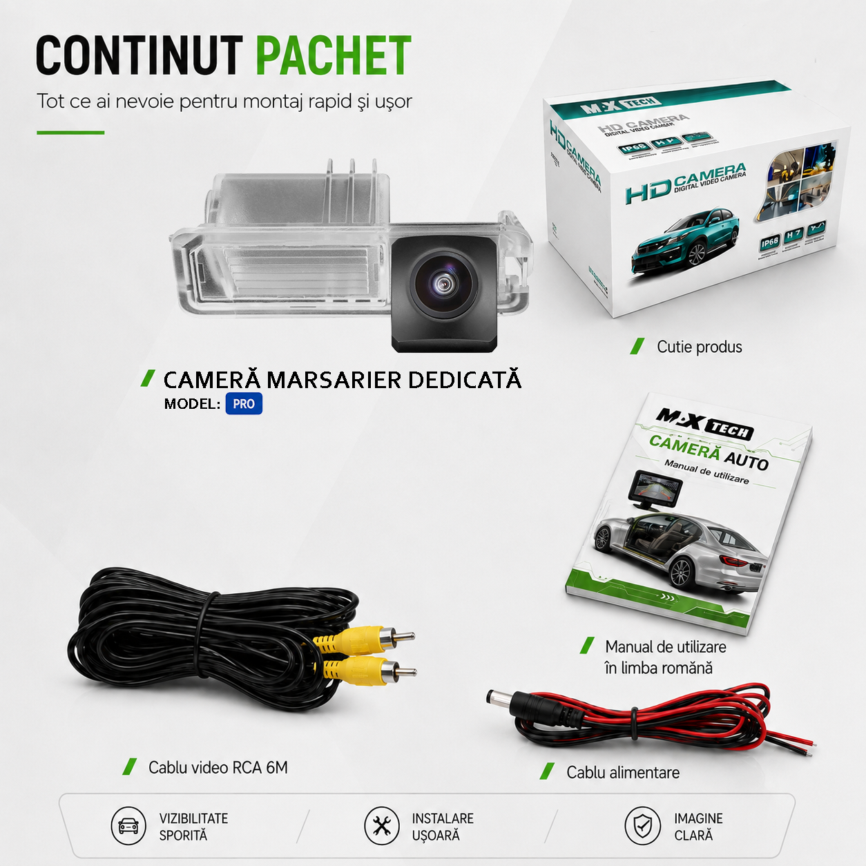Camera marsarier Volkswagen Golf VI Mk6, Polo V 6R 6C dedicata, MaxTech PRO, suport lampa numar OEM, AHD/CVBS 1280x720, unghi 155 grade, RCA, navigatii Android aftermarket