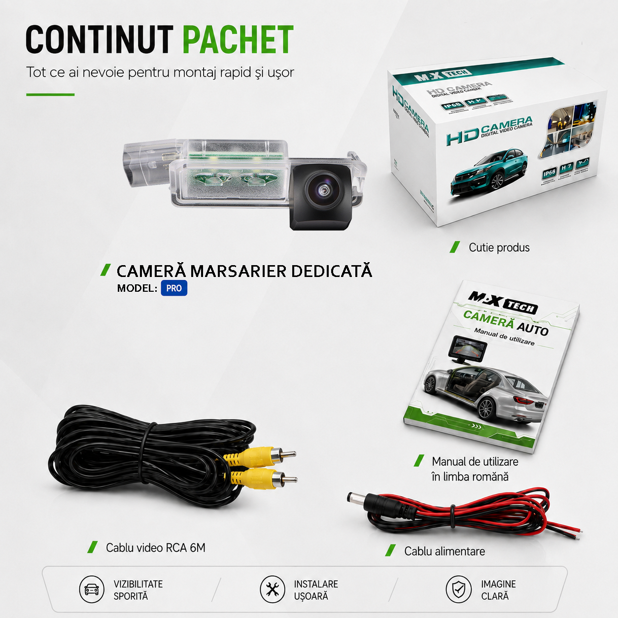 Camera marsarier Volkswagen Golf VII, Golf VI, Scirocco III, Polo 6R 6C, Passat CC, Passat B7 dedicata, MaxTech PRO, suport lampa numar OEM, AHD/CVBS 1280x720, unghi 155 grade, RCA, navigatii Android aftermarket