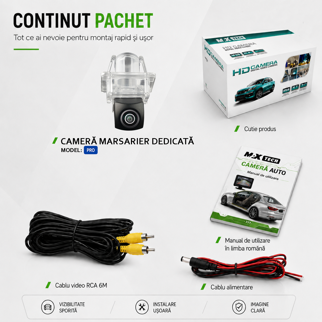 Camera marsarier Mercedes C-Class W204 S204, E-Class W212 S212 dedicata, MaxTech PRO, suport lampa numar OEM, AHD/CVBS 1280x720, unghi 155 grade, RCA, navigatii Android aftermarket