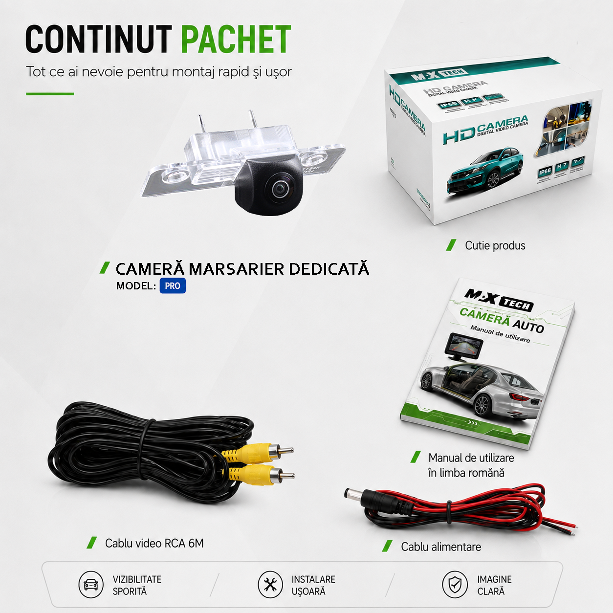 Camera marsarier Skoda Octavia II facelift, Octavia Combi, Octavia Scout, Octavia RS, Octavia III dedicata, MaxTech PRO, suport lampa numar OEM, AHD/CVBS 1280x720, unghi 155 grade, RCA, navigatii Android aftermarket
