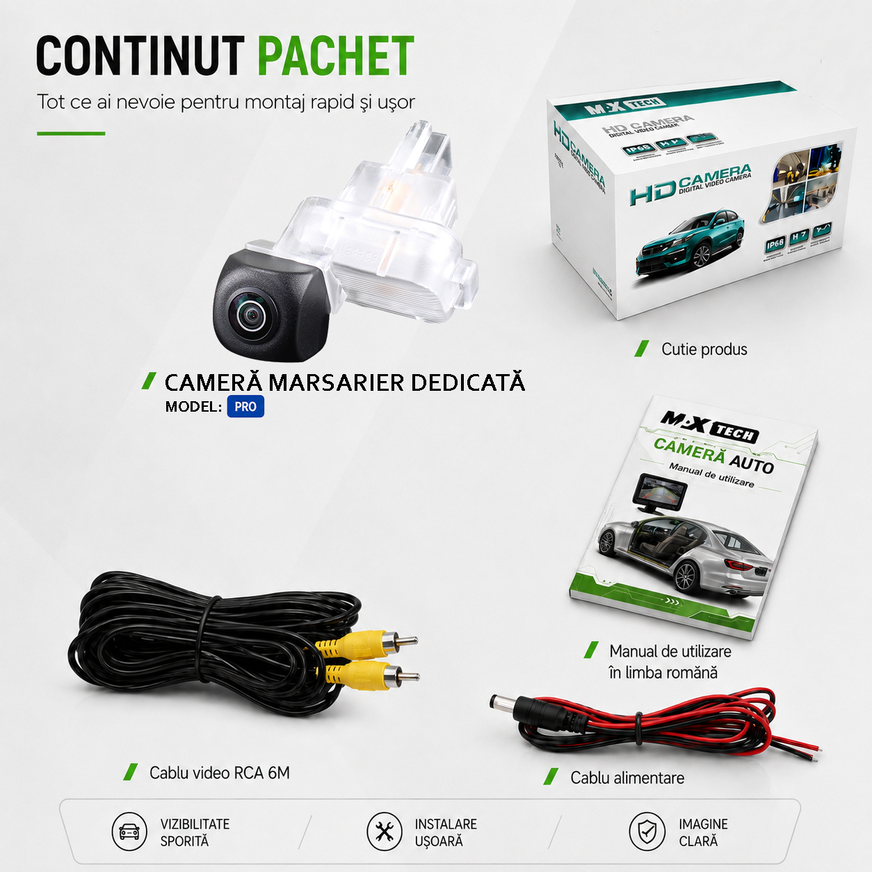 Camera marsarier Mazda 3 BM BN, Mazda CX-3 DK dedicata, MaxTech PRO, suport lampa numar OEM, AHD/CVBS 1280x720, unghi 155 grade, RCA, navigatii Android aftermarket