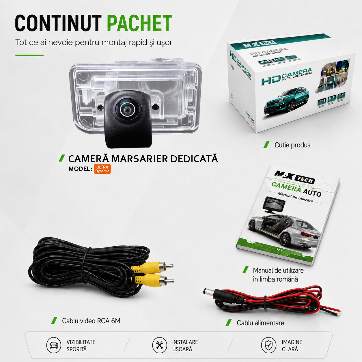 Camera marsarier Suzuki Swift III, Swift Sport II dedicata, MaxTech ULTRA Dynamic, suport lampa numar OEM, AHD 1080p CVBS 720p, unghi 155 grade, linii dinamice, RCA, navigatii Android aftermarket