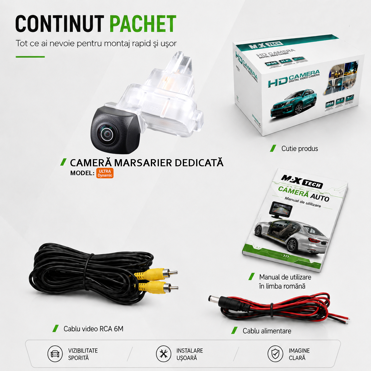 Camera marsarier Mazda 3 BM BN dedicata, MaxTech ULTRA Dynamic, suport lampa numar OEM, AHD 1080p CVBS 720p, unghi 155 grade, linii dinamice, RCA, navigatii Android aftermarket
