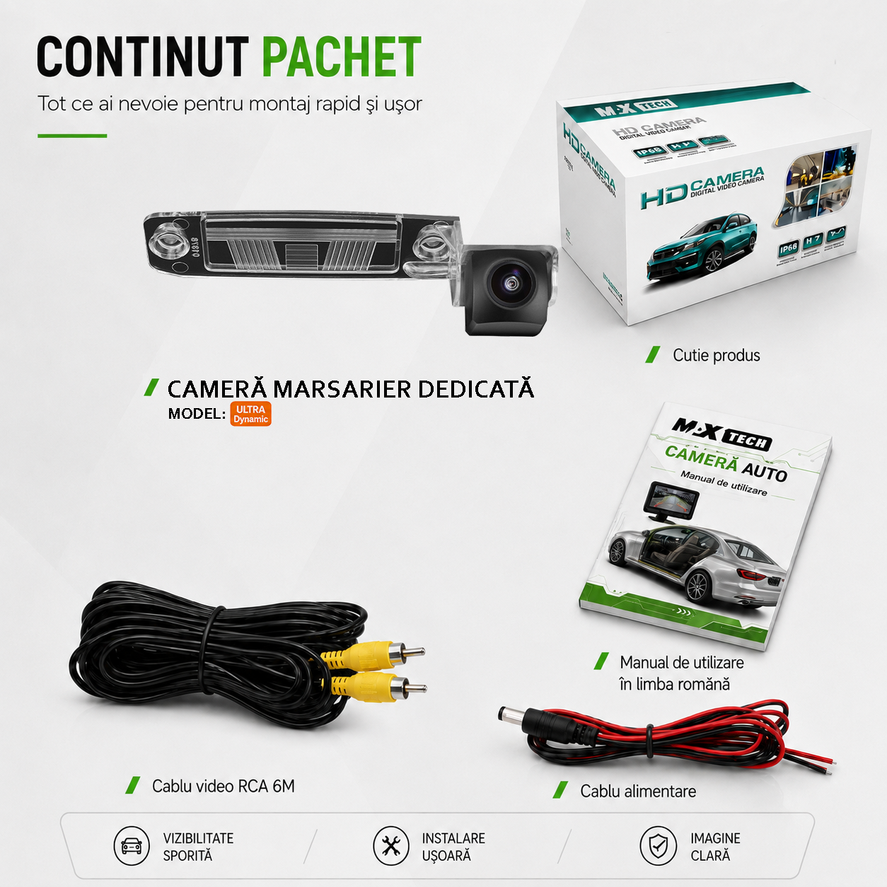 Camera marsarier Kia Sportage III SL dedicata, MaxTech ULTRA Dynamic, suport lampa numar OEM, AHD 1080p CVBS 720p, unghi 155 grade, linii dinamice, RCA, navigatii Android aftermarket
