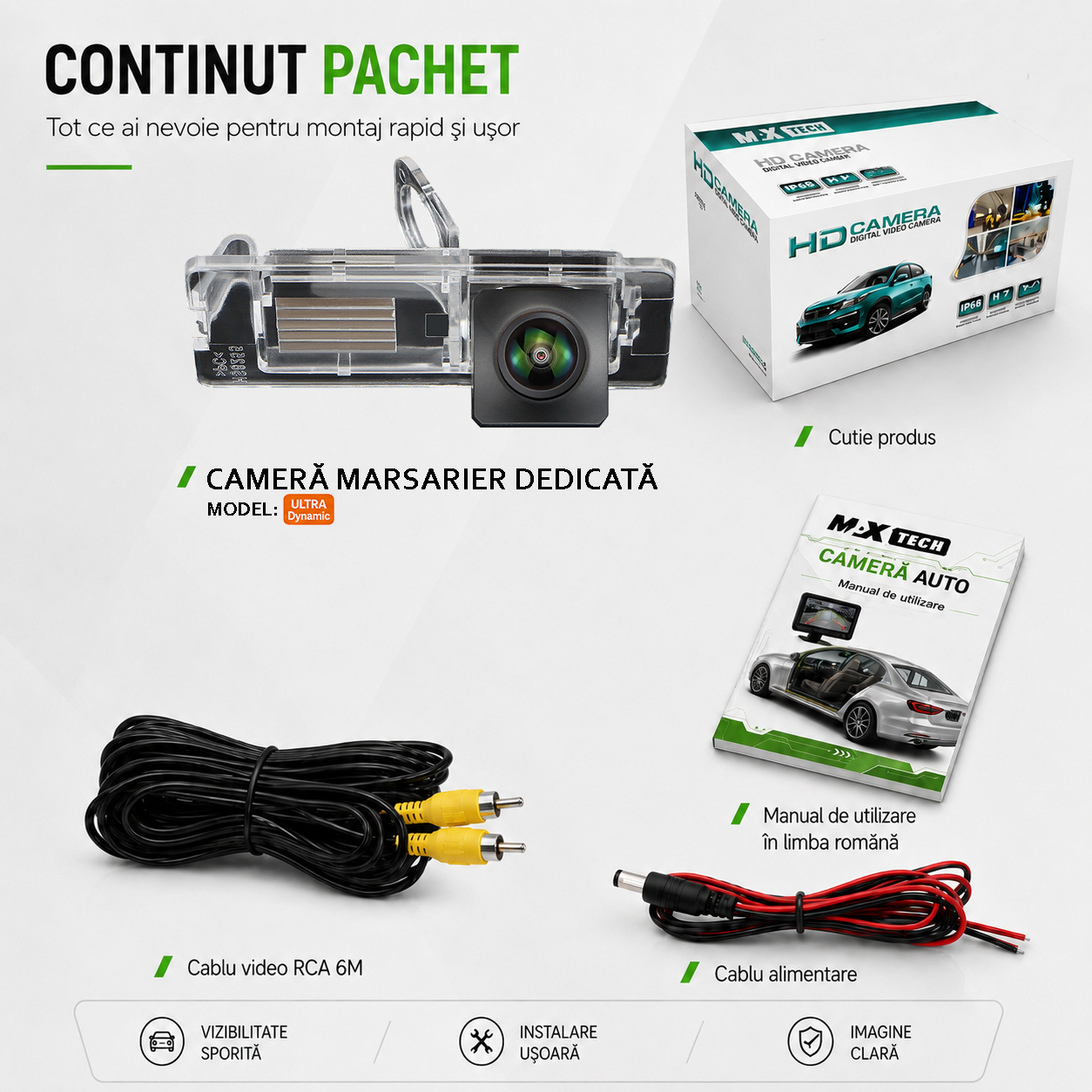 Camera marsarier Renault Fluence L30 X38 dedicata, MaxTech ULTRA Dynamic, suport lampa numar OEM, AHD 1080p CVBS 720p, unghi 155 grade, linii dinamice, RCA, navigatii Android aftermarket