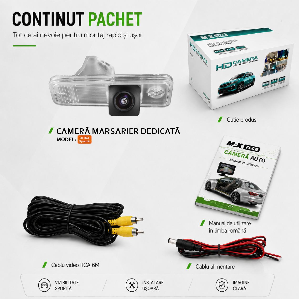 Camera marsarier Hyundai Santa Fe III DM dedicata, MaxTech ULTRA Dynamic, suport lampa numar OEM, AHD 1080p CVBS 720p, unghi 155 grade, linii dinamice, RCA, navigatii Android aftermarket