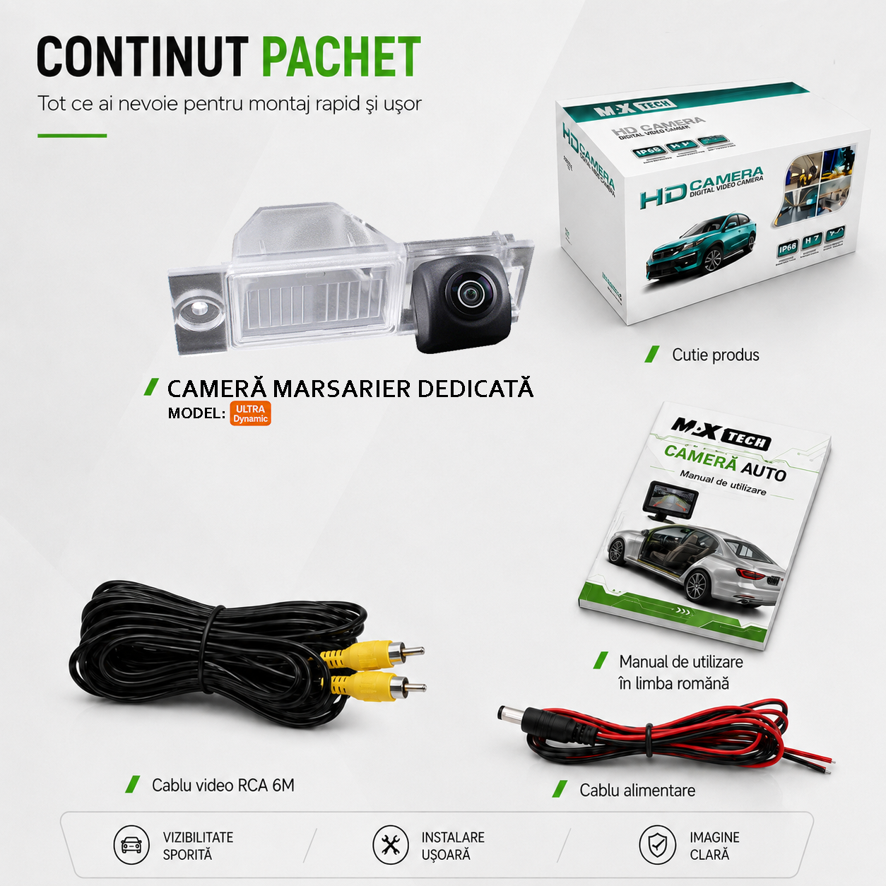 Camera marsarier Hyundai Tucson III TL TLE dedicata, MaxTech ULTRA Dynamic, suport lampa numar OEM, AHD 1080p CVBS 720p, unghi 155 grade, linii dinamice, RCA, navigatii Android aftermarket