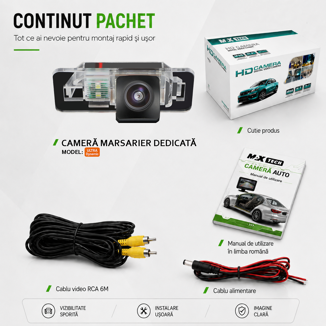 Camera marsarier BMW Seria 1 E82, Seria 3 E90 E91 E92, Seria 5 E39 E60 E61, X5 E70, X6 E71 dedicata, MaxTech ULTRA Dynamic, suport lampa numar OEM, AHD 1080p CVBS 720p, unghi 155 grade, linii dinamice, RCA, navigatii Android aftermarket