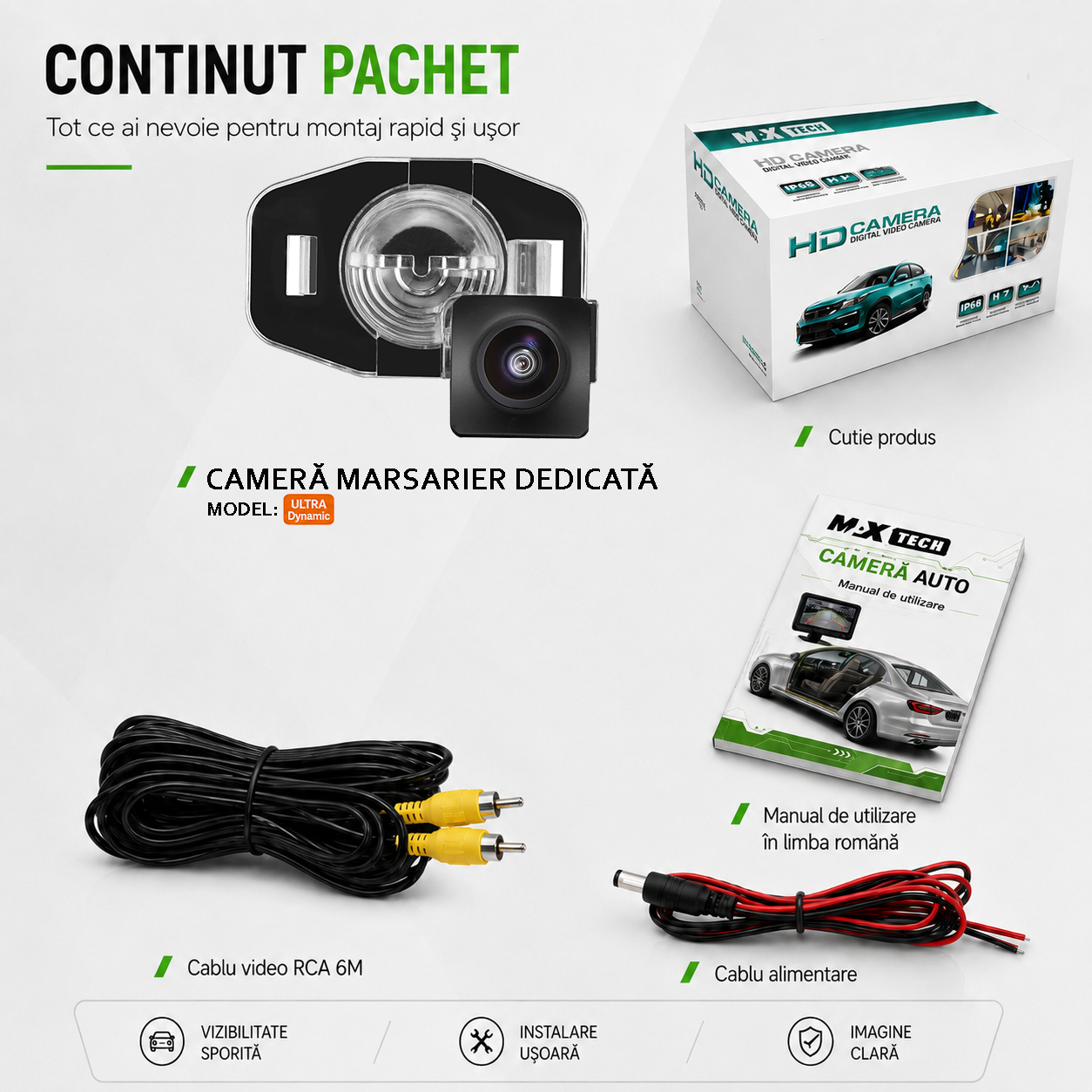 Camera marsarier Toyota Corolla E140 E150 dedicata, MaxTech ULTRA Dynamic, suport lampa numar OEM, AHD 1080p CVBS 720p, unghi 155 grade, linii dinamice, RCA, navigatii Android aftermarket