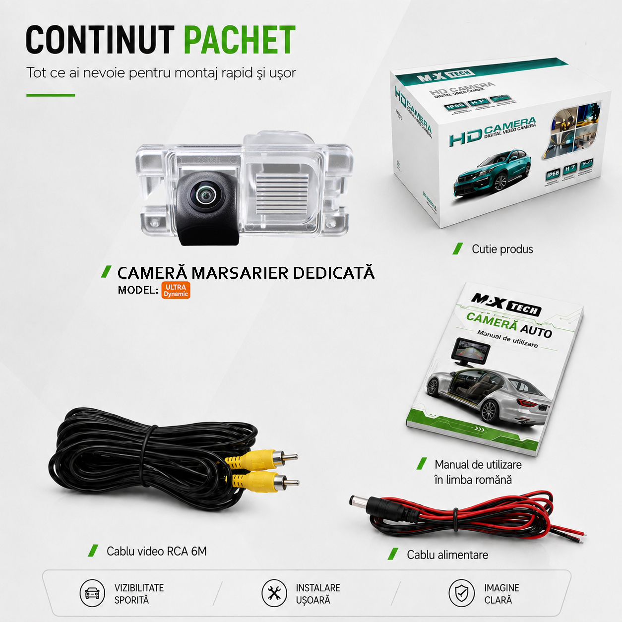 Camera marsarier Mitsubishi Pajero IV V80 V90 dedicata, MaxTech ULTRA Dynamic, suport lampa numar OEM, AHD 1080p CVBS 720p, unghi 155 grade, linii dinamice, RCA, navigatii Android aftermarket
