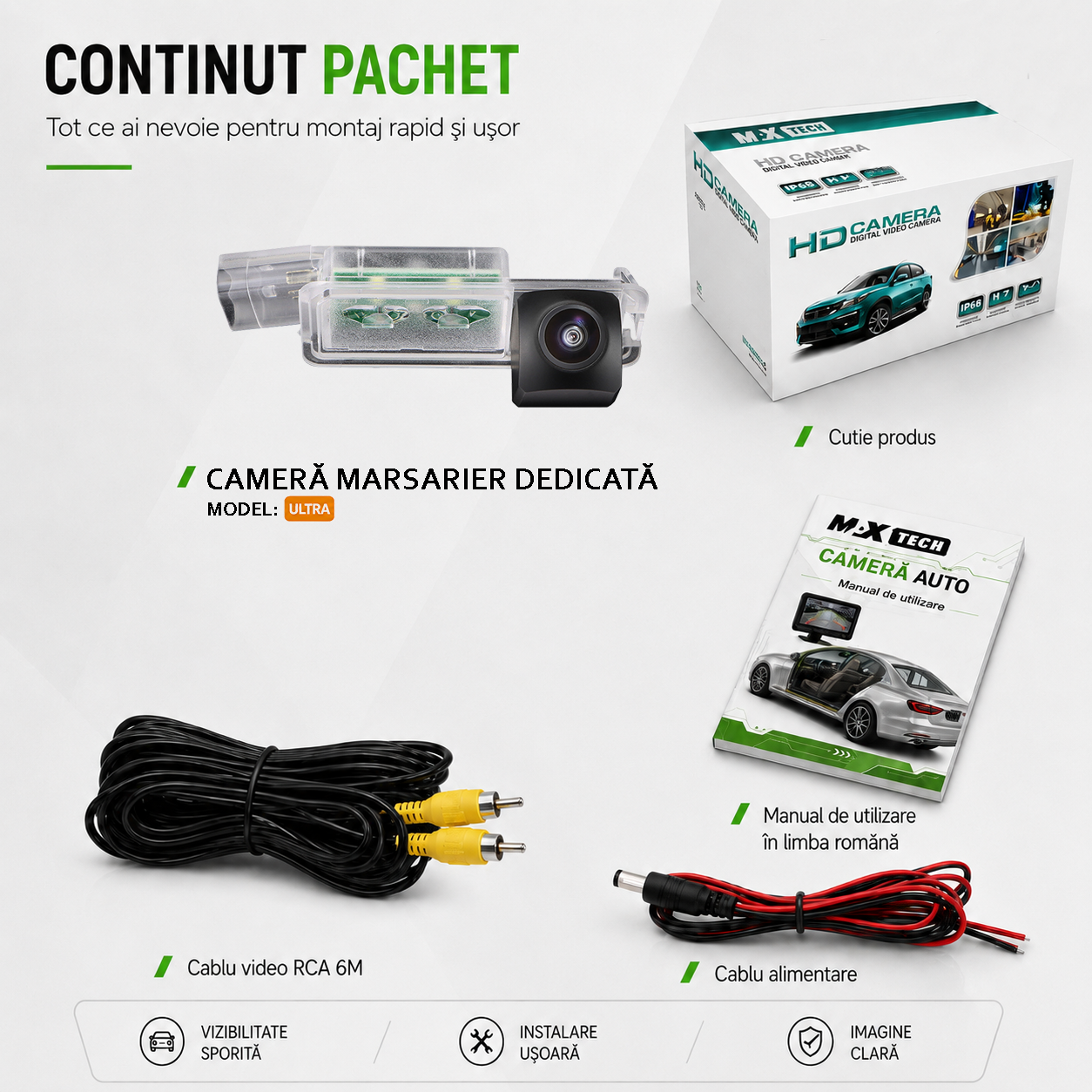 Camera marsarier Volkswagen Golf VII VI, Scirocco III, Polo 6R 6C, Passat CC, Passat B7 dedicata, MaxTech ULTRA, suport lampa numar OEM, Fisheye AHD 1080p / CVBS 720p, unghi 175 grade, RCA, navigatii Android aftermarket
