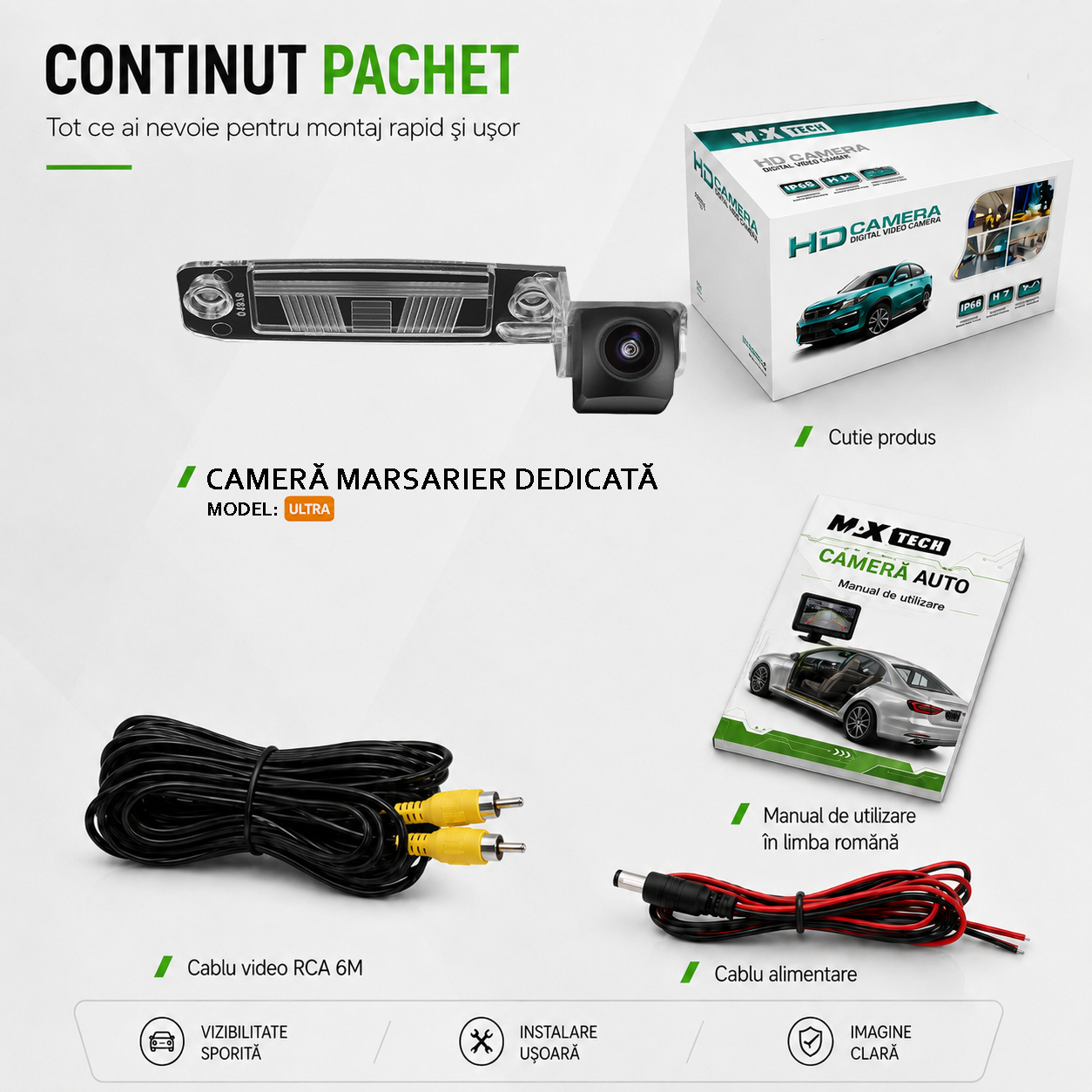 Camera marsarier Kia Sportage III SL dedicata, MaxTech ULTRA, suport lampa numar OEM, Fisheye AHD 1080p / CVBS 720p, unghi 175 grade, RCA, navigatii Android aftermarket