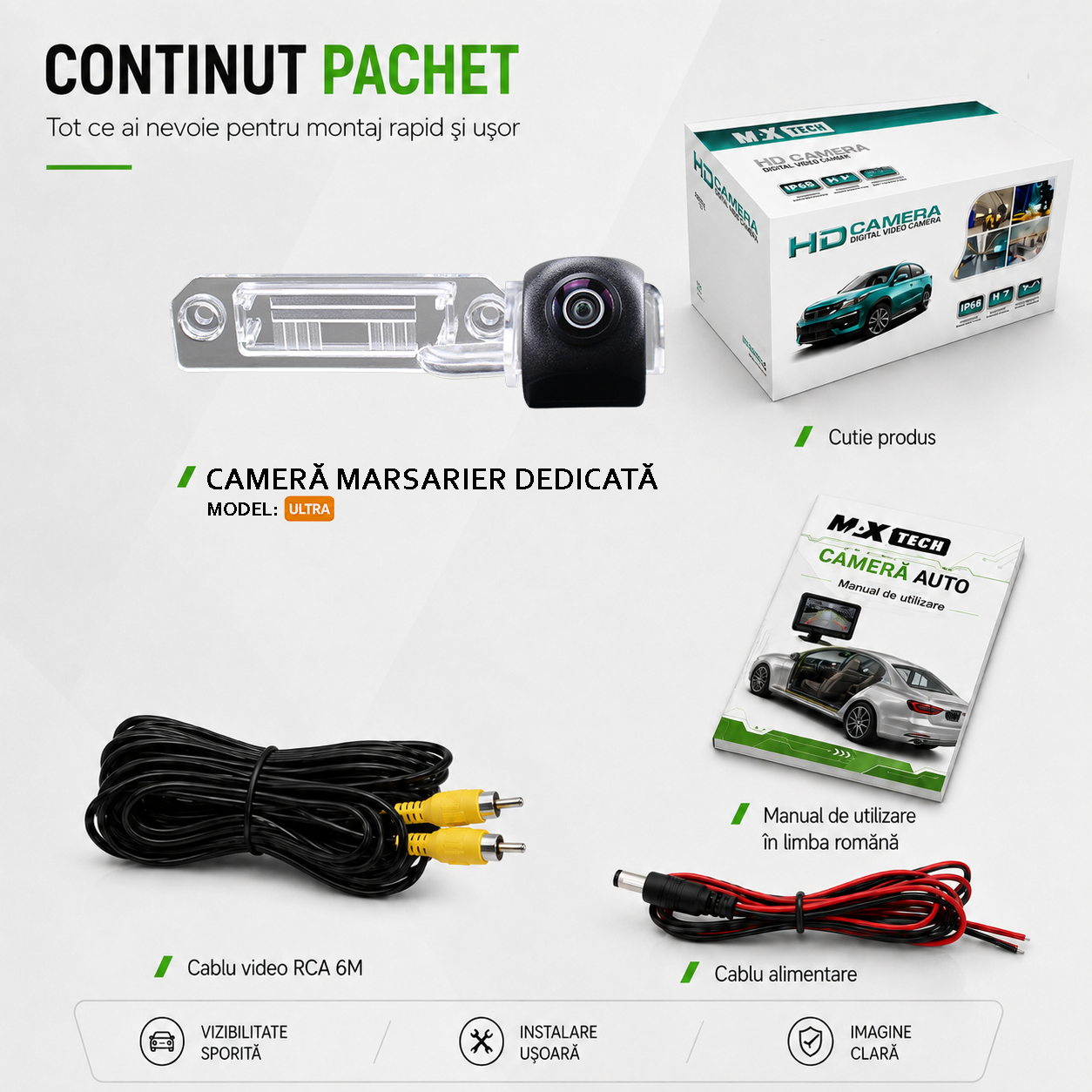Camera marsarier Skoda Superb II 3T, Volkswagen Passat B6 B7, Passat CC dedicata, MaxTech ULTRA, suport lampa numar OEM, Fisheye AHD 1080p / CVBS 720p, unghi 175 grade, RCA, navigatii Android aftermarket