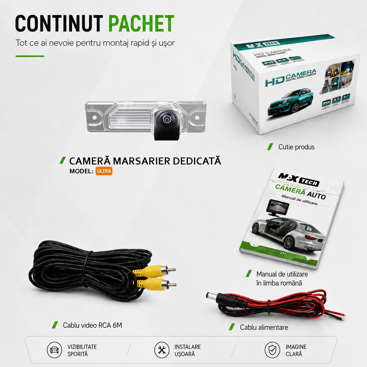 Camera marsarier Renault Clio IV, Clio III Facelift, Fluence Facelift, Kadjar dedicata, MaxTech ULTRA, suport lampa numar OEM, Fisheye AHD 1080p / CVBS 720p, unghi 175 grade, RCA, navigatii Android aftermarket