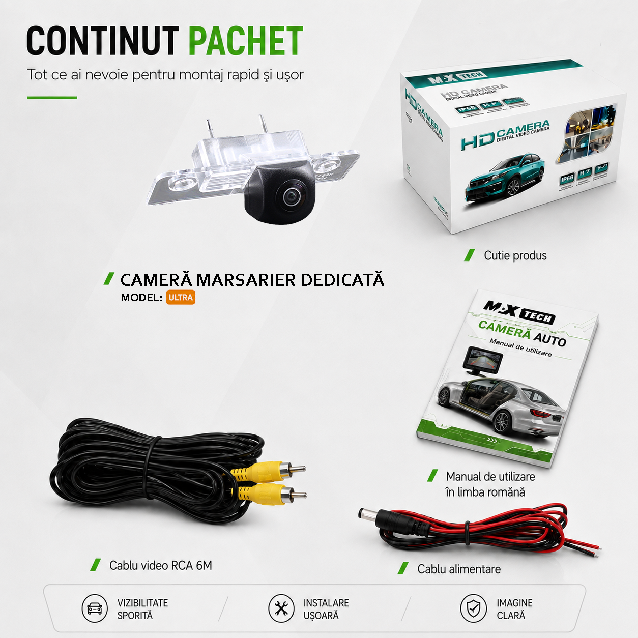 Camera marsarier Skoda Octavia II facelift, Octavia II Combi, Octavia Scout, Octavia RS, Octavia III 5E dedicata, MaxTech ULTRA, suport lampa numar OEM, Fisheye AHD 1080p / CVBS 720p, unghi 175 grade, RCA, navigatii Android aftermarket