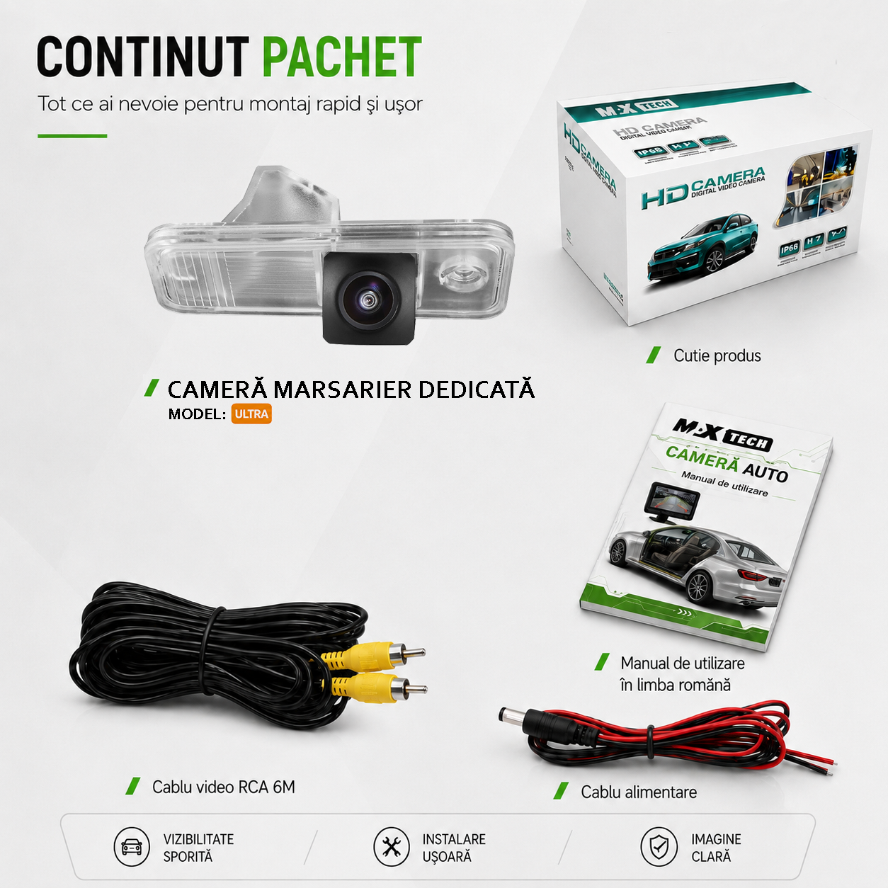 Camera marsarier Hyundai Santa Fe III DM dedicata, MaxTech ULTRA, suport lampa numar OEM, Fisheye AHD 1080p / CVBS 720p, unghi 175 grade, RCA, navigatii Android aftermarket