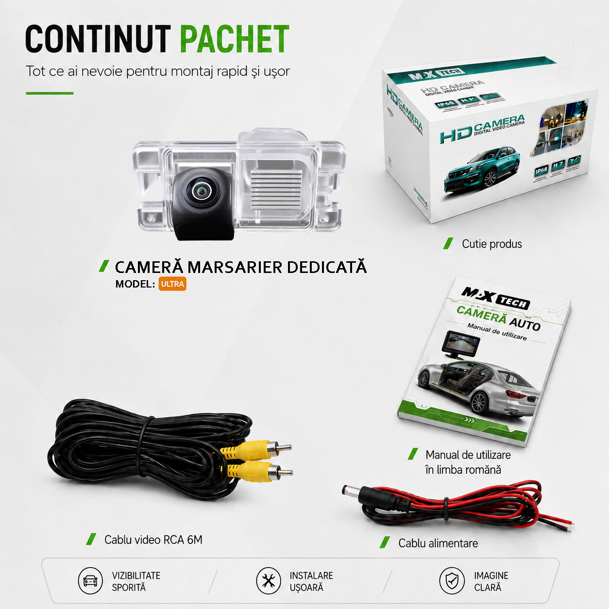 Camera marsarier Mitsubishi Pajero IV V80 V90, Pajero 4 dedicata, MaxTech ULTRA, suport lampa numar OEM, Fisheye AHD 1080p / CVBS 720p, unghi 175 grade, RCA, navigatii Android aftermarket