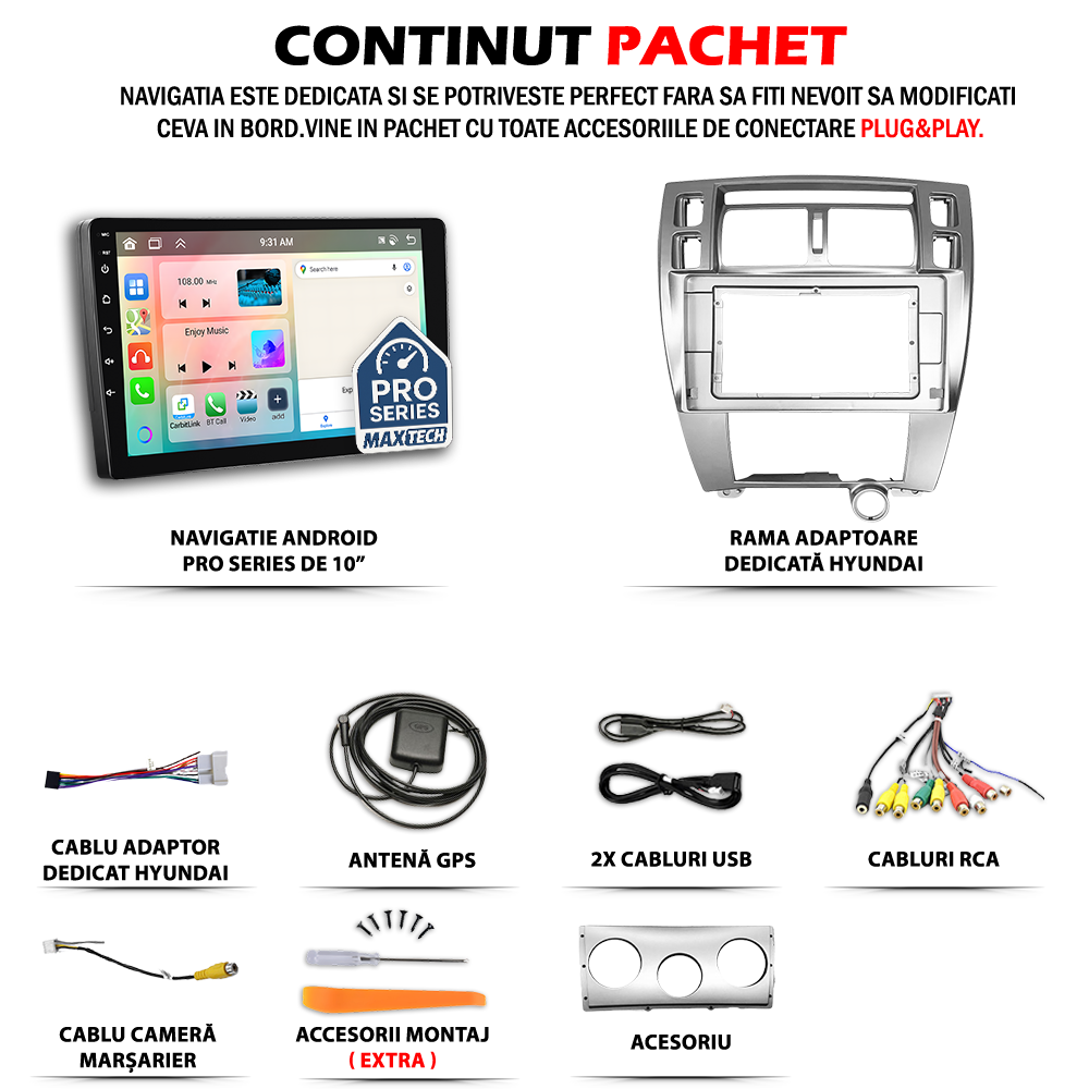 Navigatie Mazda CX-9 I (2007-2015) dedicata, MaxTech® PRO SERIES, 6 GB Ram 128 GB Rom, Carplay si Android auto, Ecran 10” HD Touch, GPS, Wifi, Bluetooth, Radio, USB, EQ, DSP, Waze