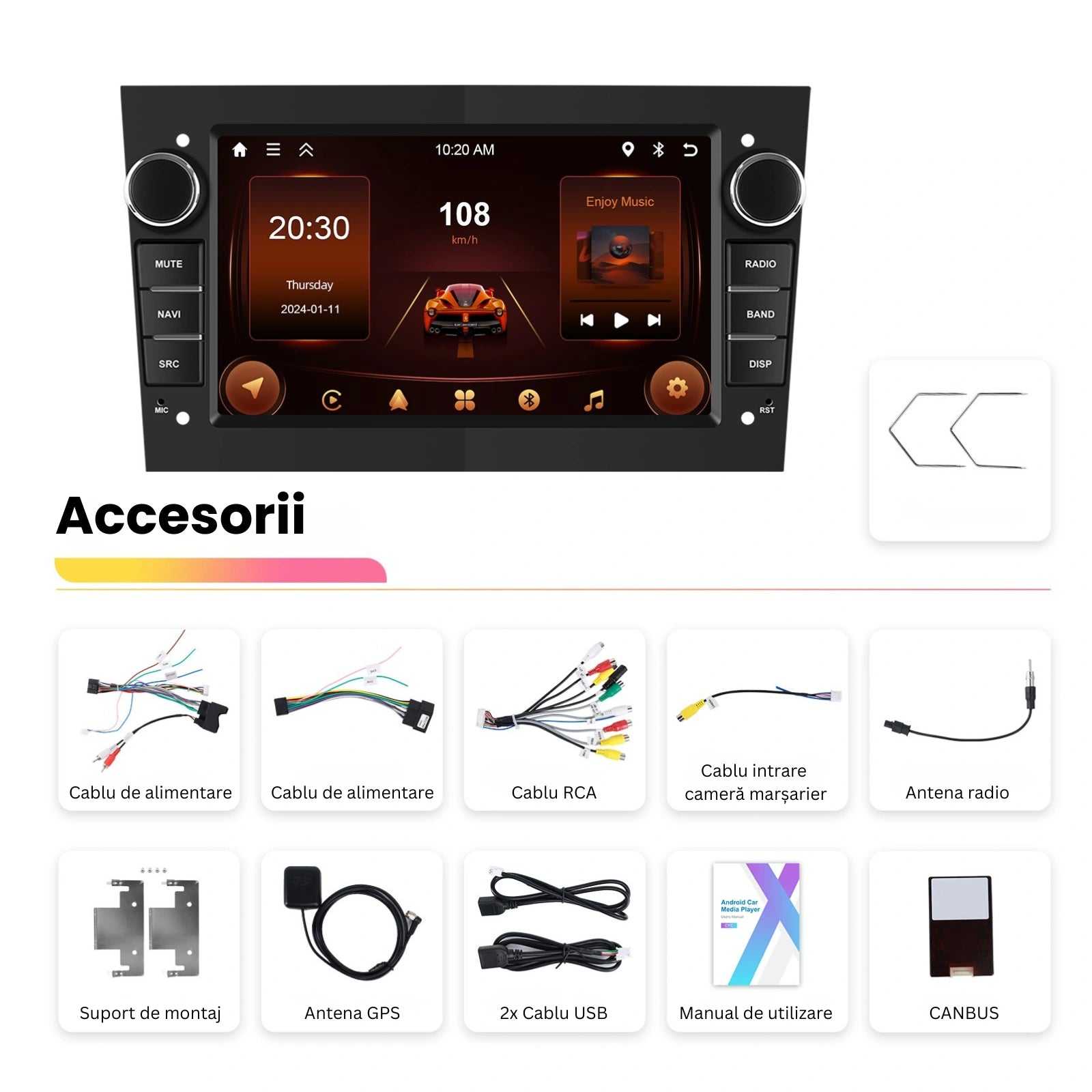 Navigatie Opel Android MaxTech® PRO SERIES, 4GB RAM, 64GB ROM, CarPlay & Android Auto, ecran 7 inch HD Touch, Astra, Corsa, Zafira, Vivaro, Meriva, Antara, Combo, Signum, Tigra, GPS, WiFi, Bluetooth, Waze, DSP, EQ, Youtube, Negru