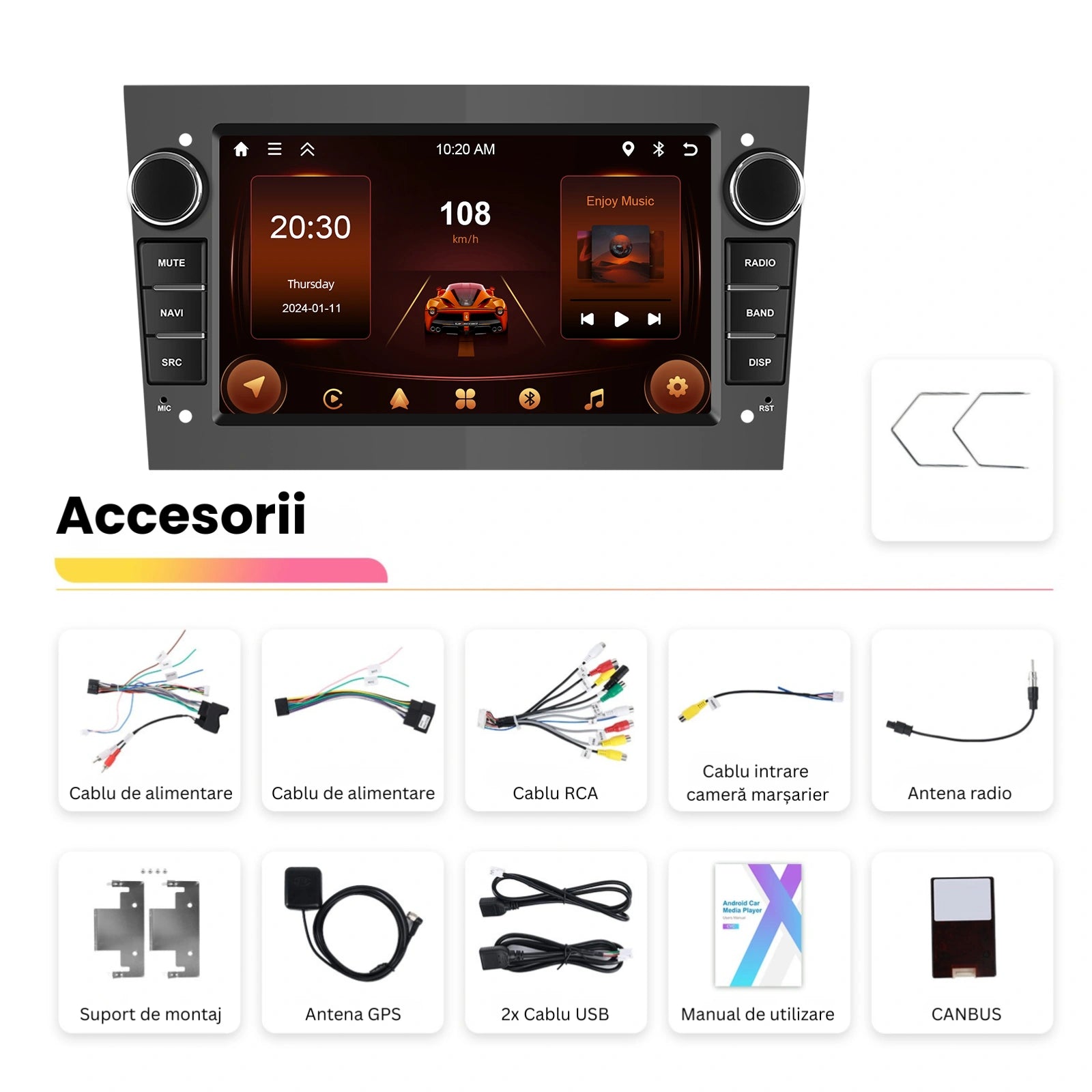Navigatie Opel Android MaxTech® PRO SERIES, 2GB RAM, 64GB ROM, CarPlay & Android Auto, ecran 7 inch HD Touch, Astra, Corsa, Zafira, Vivaro, Meriva, Antara, Combo, Signum, Tigra, GPS, WiFi, Bluetooth, Waze, DSP, EQ, GRI