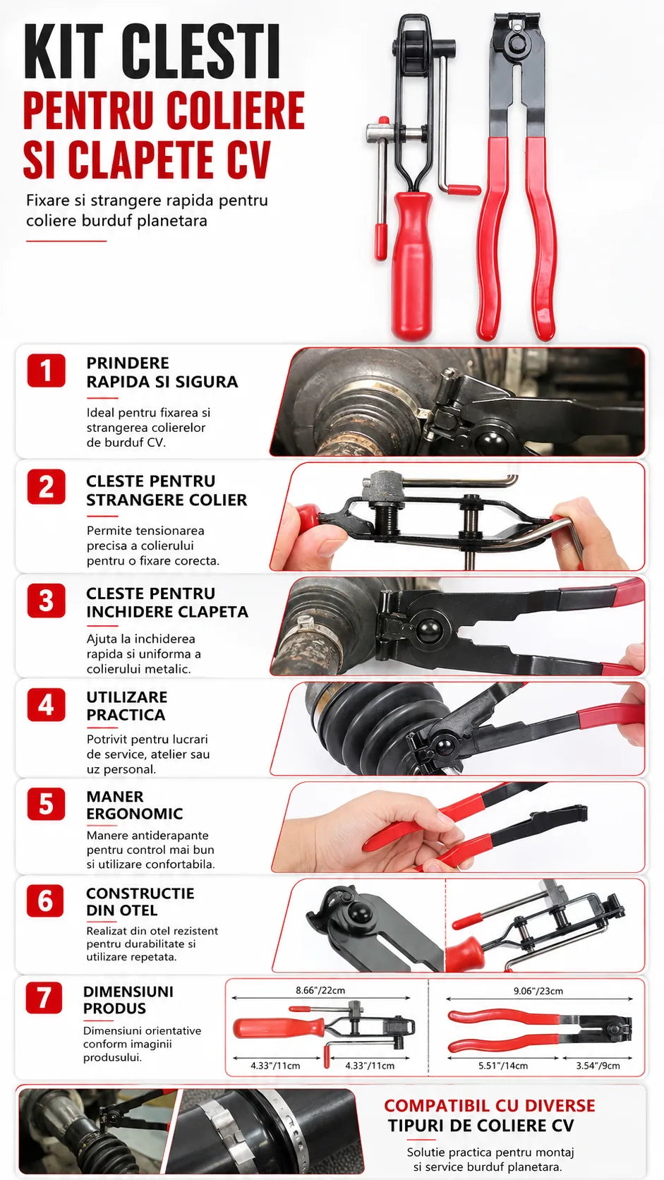 Set clesti coliere CV burduf planetara 2 piese MaxTech, scule strangere si fixare coliere auto