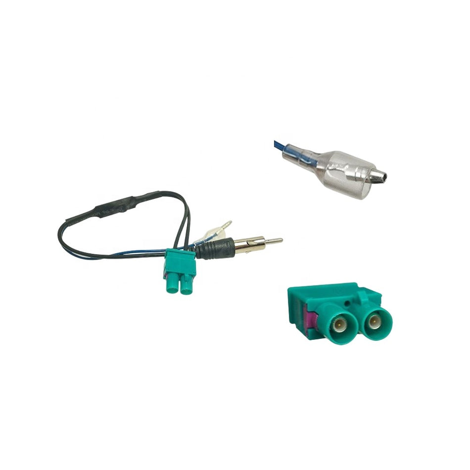 Adaptor antena radio Fakra dublu la mufa Motorola/DIN cu amplificator, VW Golf 5 6, Passat B6 B7, Jetta, Tiguan, RNS510, RCD510, RCD310