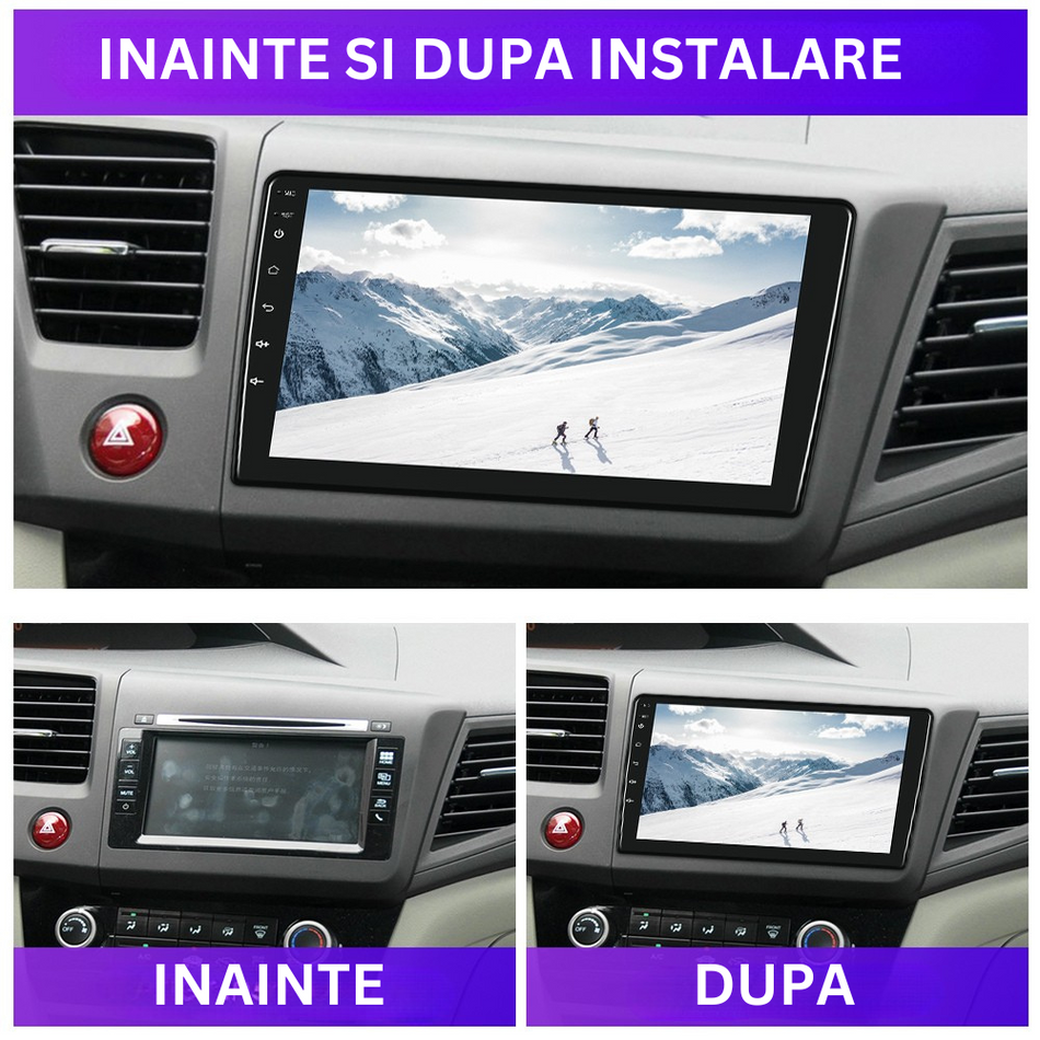 Navigatie Honda Civic 9 Sedan (2012-2015) dedicata, MaxTech® PRO SERIES, 2 GB Ram 64 GB Rom, Carplay si Android auto, Ecran 9” HD Touch, GPS, Wifi, Bluetooth, Radio, USB, EQ, DSP, Waze