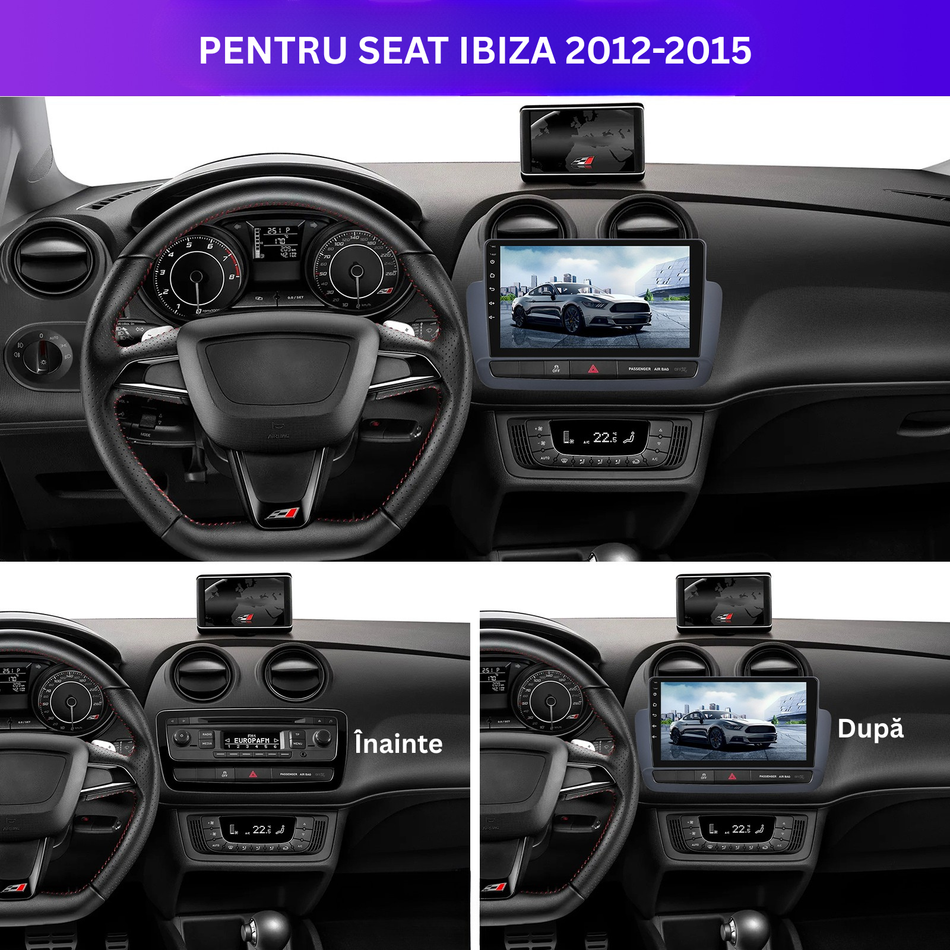 Navigatie SEAT Ibiza IV (6J) Facelift (2012–2015) dedicata, MaxTech® PRO SERIES, 2 GB Ram 64 GB Rom, Carplay si Android auto, Ecran 9” HD Touch, GPS, Wifi, Bluetooth, Radio, USB, EQ, DSP, Waze