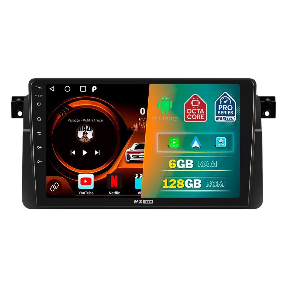 Navigatie  BMW Seria 3 E46 (1999-2005) dedicata, MaxTech® PRO SERIES, 6 GB Ram 128 GB Rom, Carplay si Android auto, Ecran 9” HD Touch, GPS, Wifi, Bluetooth, Radio, USB, EQ, DSP, Waze