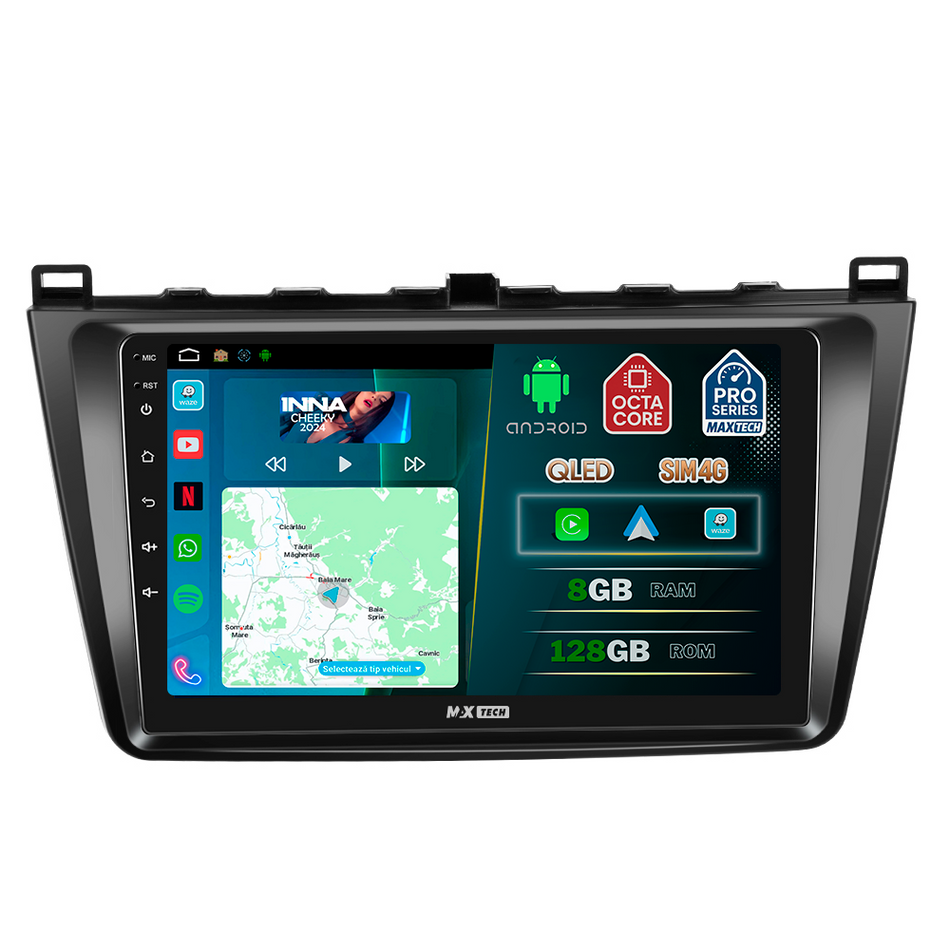 Navigatie BMW Seria 3 E90, E92, E93 (2005-2012) dedicata, MaxTech® PRO SERIES, 8 GB Ram 128 GB Rom, OctaCore, Carplay si Android auto, Ecran 9” HD Touch, Sim 4G, ADI/HI-Res, GPS, Wifi, Bluetooth, Radio, USB, EQ, DSP, Waze