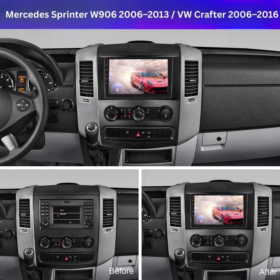 Navigatie Mercedes-Benz Sprinter W906 / Crafter  (2006–2013) ( 2006-2016 ) dedicata, MaxTech® PRO SERIES, 8 GB Ram 128 GB Rom, OctaCore, Carplay si Android auto, Ecran 10” HD Touch, Sim 4G, ADI/HI-Res, GPS, Wifi, Bluetooth, Radio, USB, EQ, DSP, Waze